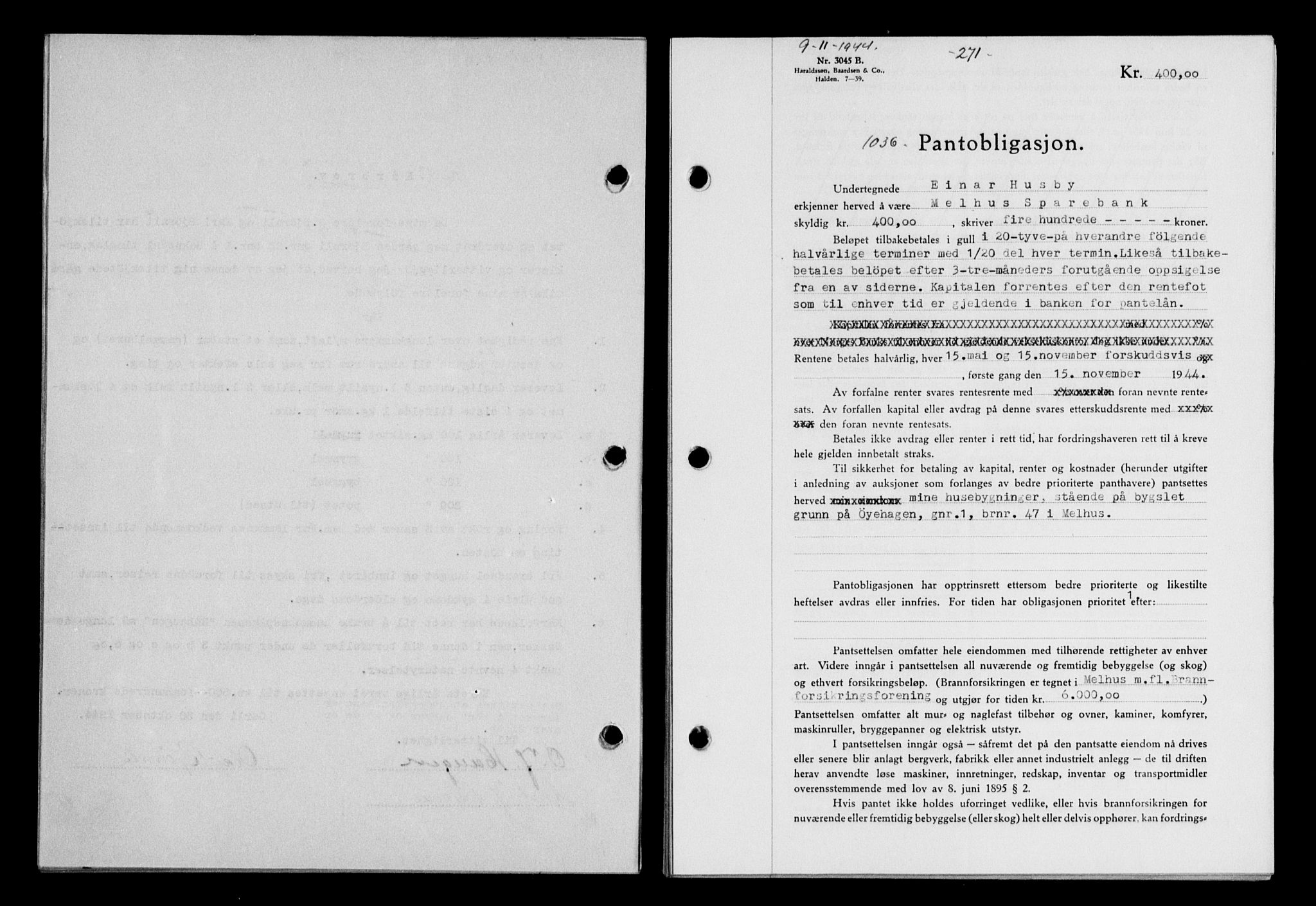Gauldal sorenskriveri, SAT/A-0014/1/2/2C/L0058: Pantebok nr. 63, 1944-1945, Dagboknr: 1036/1944