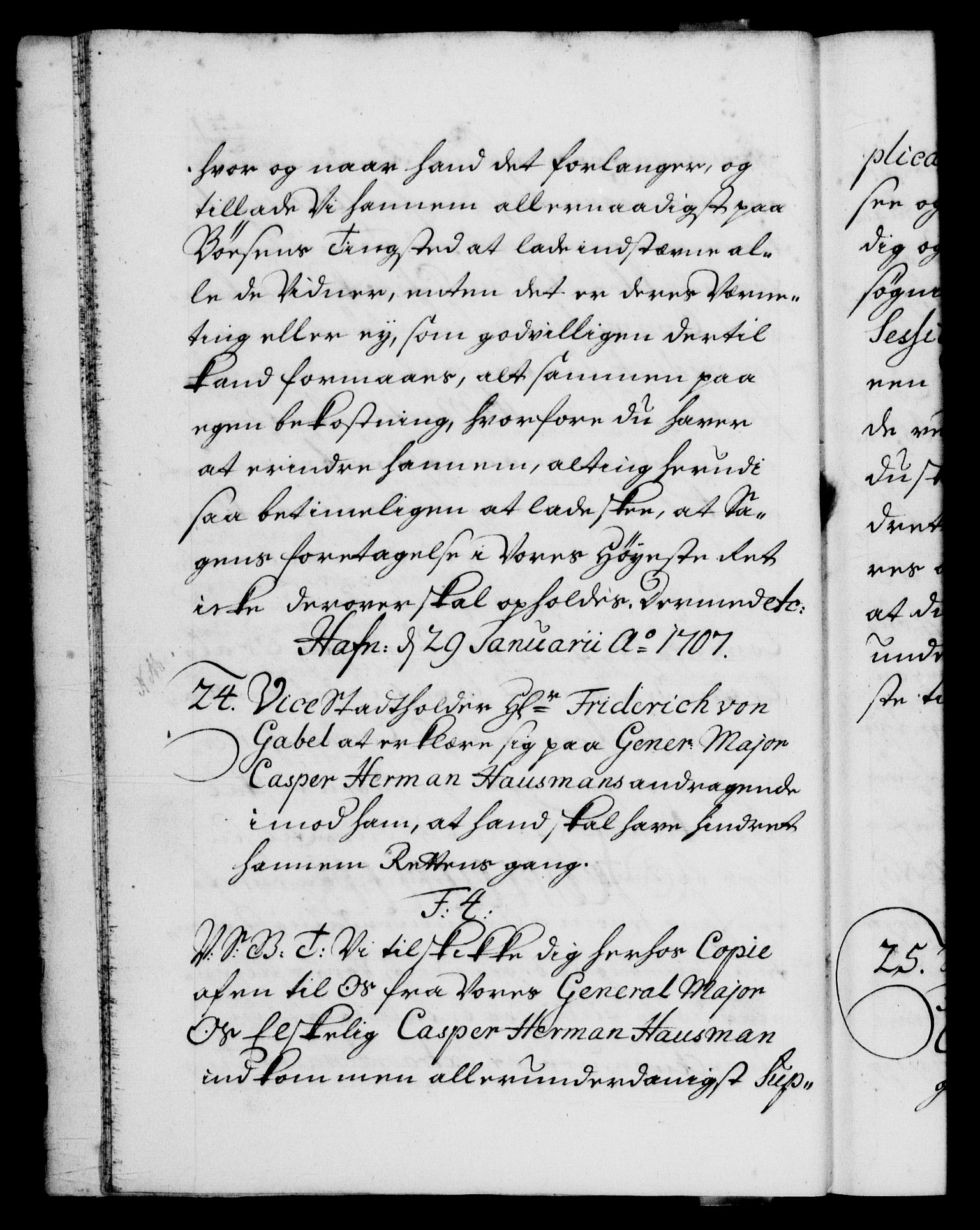 Danske Kanselli 1572-1799, AV/RA-EA-3023/F/Fc/Fca/Fcab/L0018: Norske tegnelser, 1707-1709, s. 21b
