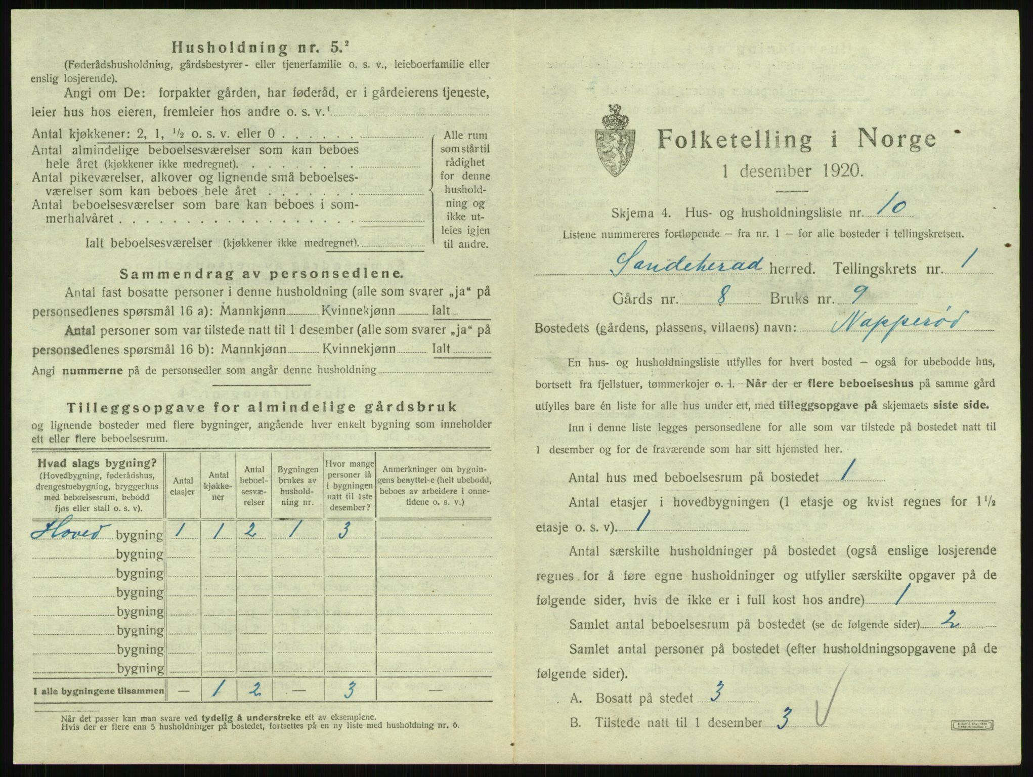 SAKO, Folketelling 1920 for 0724 Sandeherred herred, 1920, s. 97