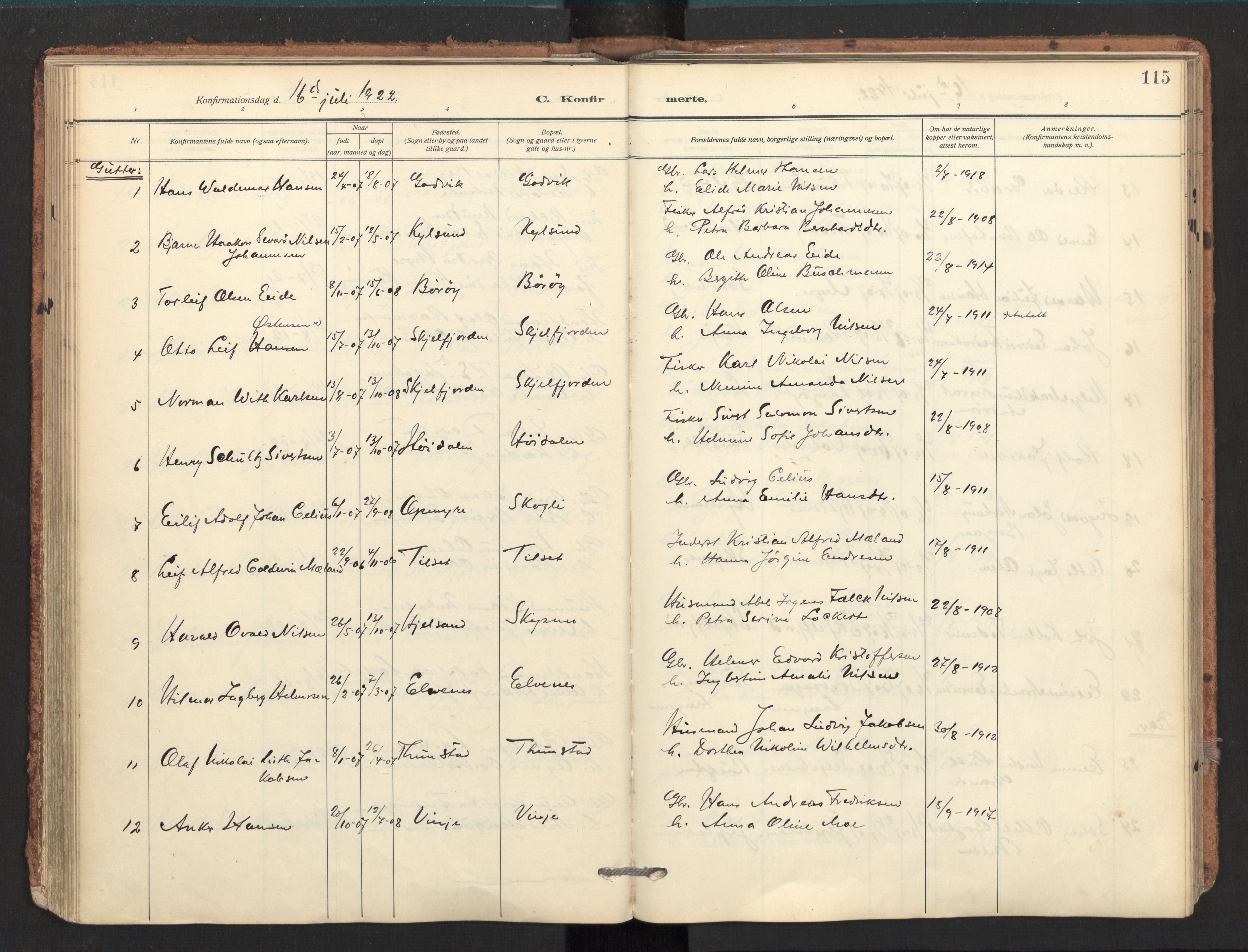 Ministerialprotokoller, klokkerbøker og fødselsregistre - Nordland, AV/SAT-A-1459/893/L1343: Ministerialbok nr. 893A15, 1914-1928, s. 115
