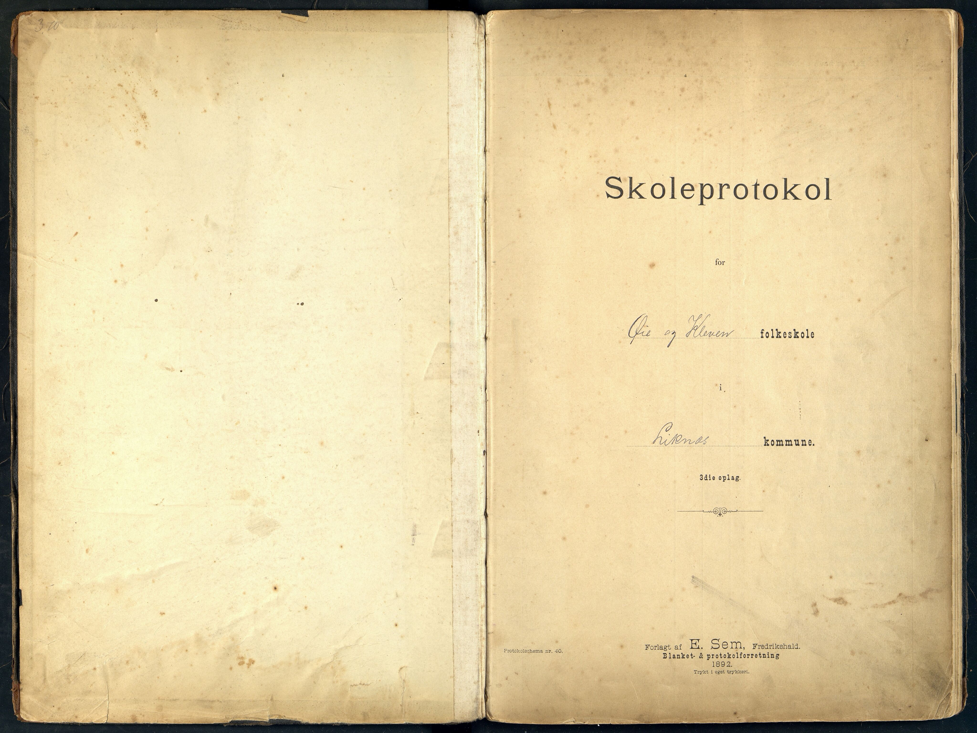 Kvinesdal kommune - Øie Skole, ARKSOR/1037KG562/H/L0001: Skoleprotokoll Kleven, 1898-1923