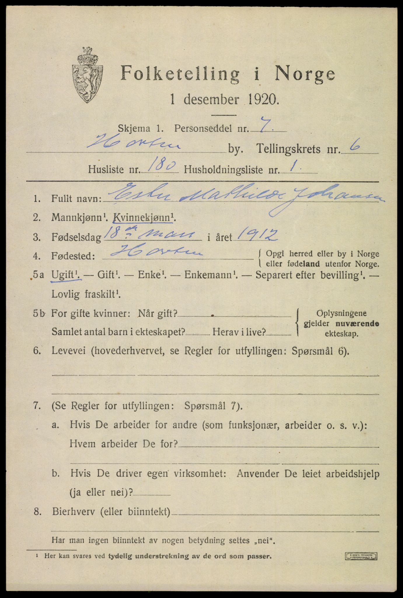 SAKO, Folketelling 1920 for 0703 Horten kjøpstad, 1920, s. 25437