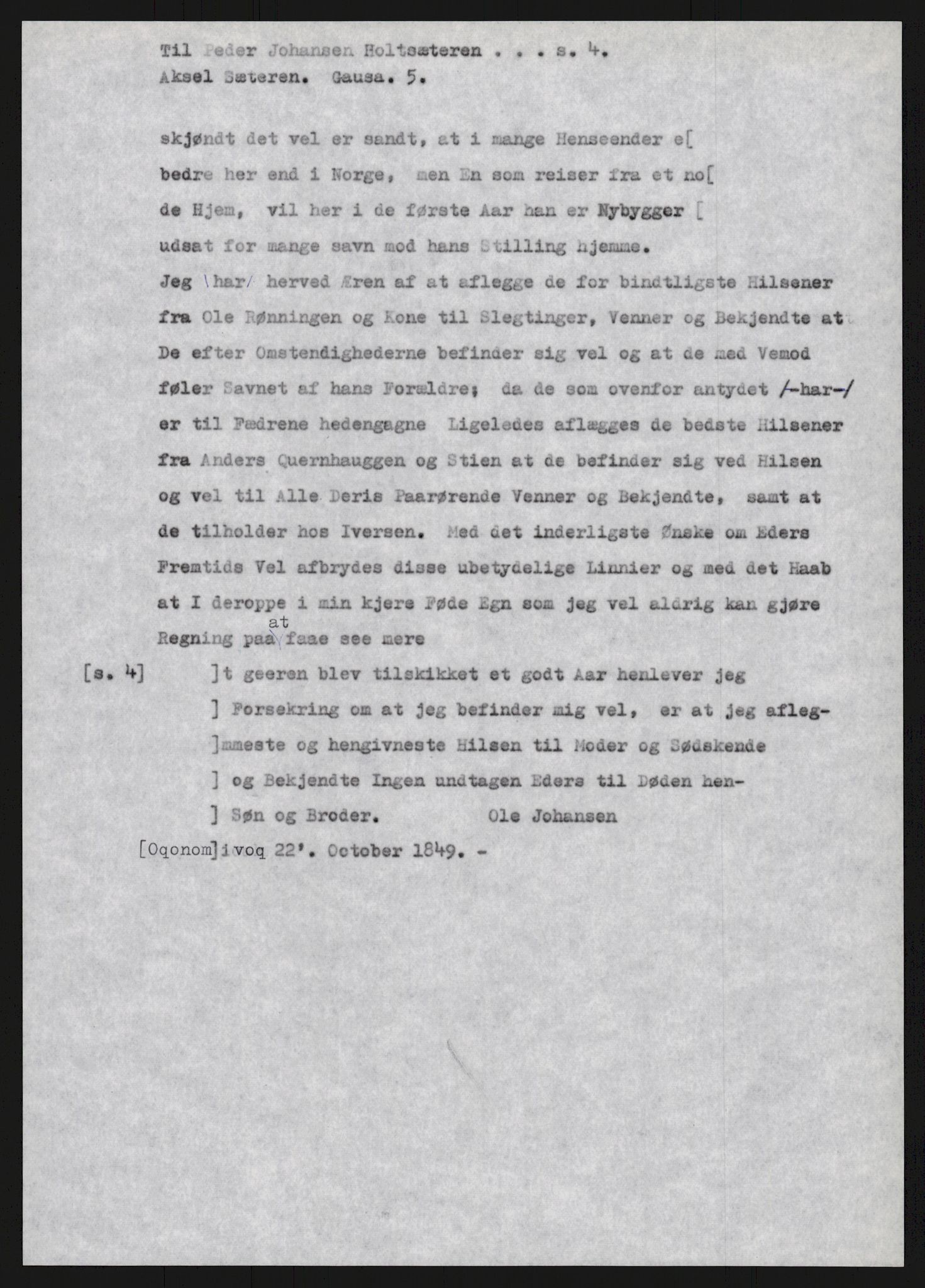 Samlinger til kildeutgivelse, Amerikabrevene, AV/RA-EA-4057/F/L0015: Innlån fra Oppland: Sæteren - Vigerust, 1838-1914, s. 39