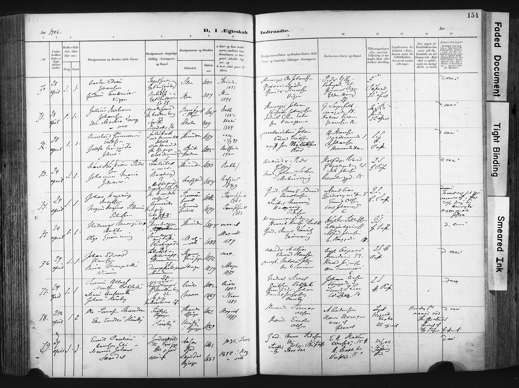Ministerialprotokoller, klokkerbøker og fødselsregistre - Sør-Trøndelag, SAT/A-1456/604/L0201: Ministerialbok nr. 604A21, 1901-1911, s. 154