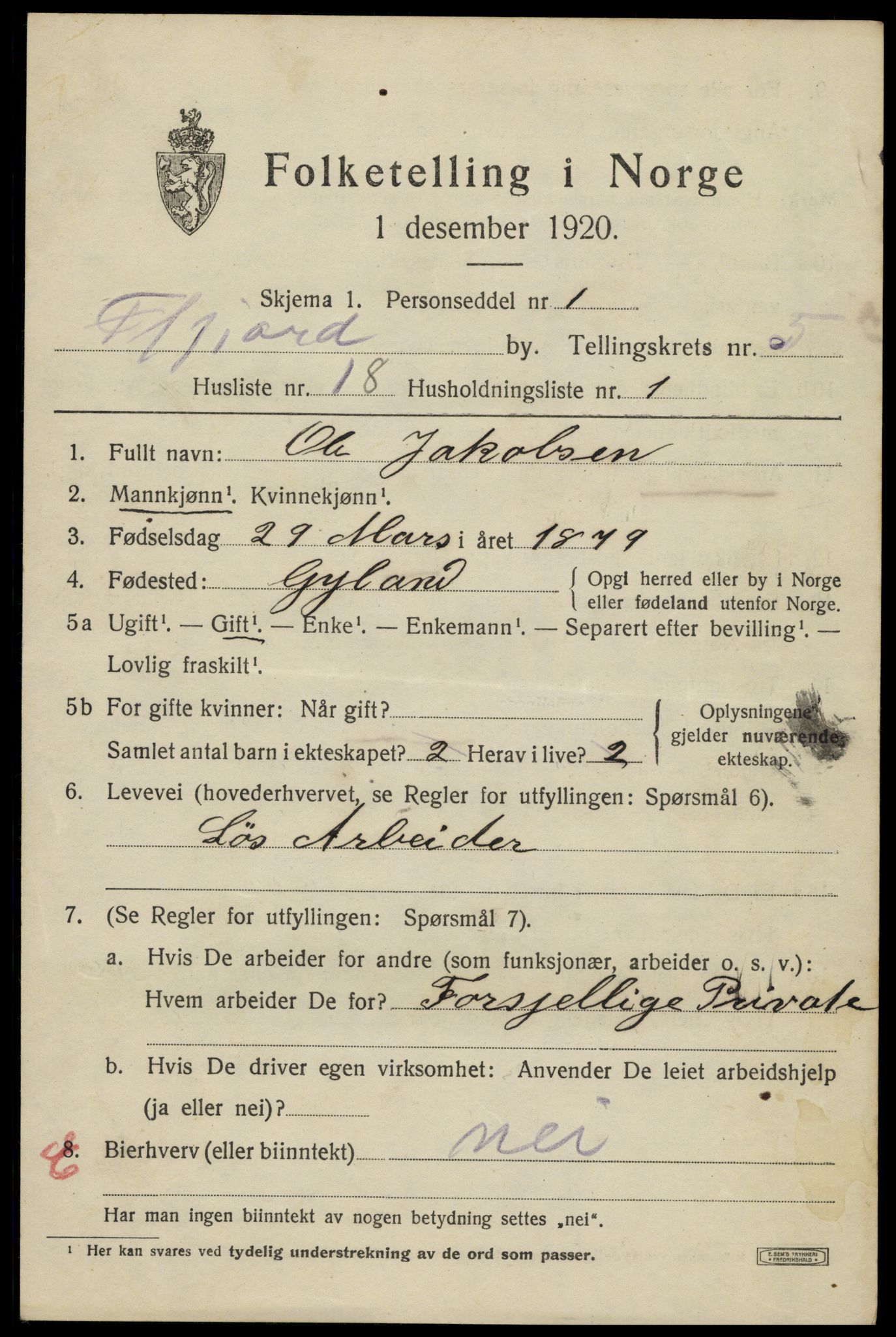 SAK, Folketelling 1920 for 1004 Flekkefjord kjøpstad, 1920, s. 5426
