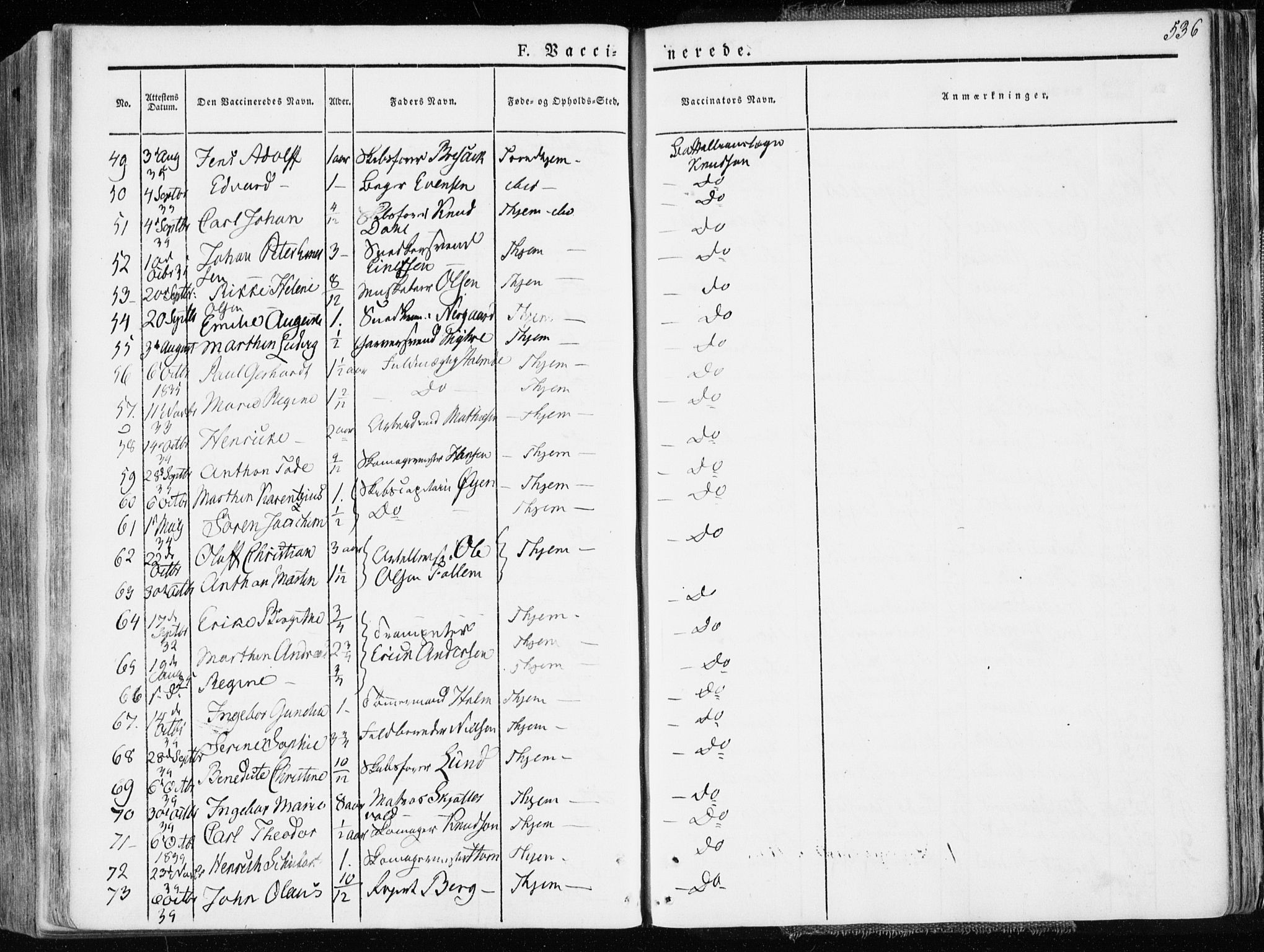 Ministerialprotokoller, klokkerbøker og fødselsregistre - Sør-Trøndelag, SAT/A-1456/601/L0047: Ministerialbok nr. 601A15, 1831-1839, s. 536