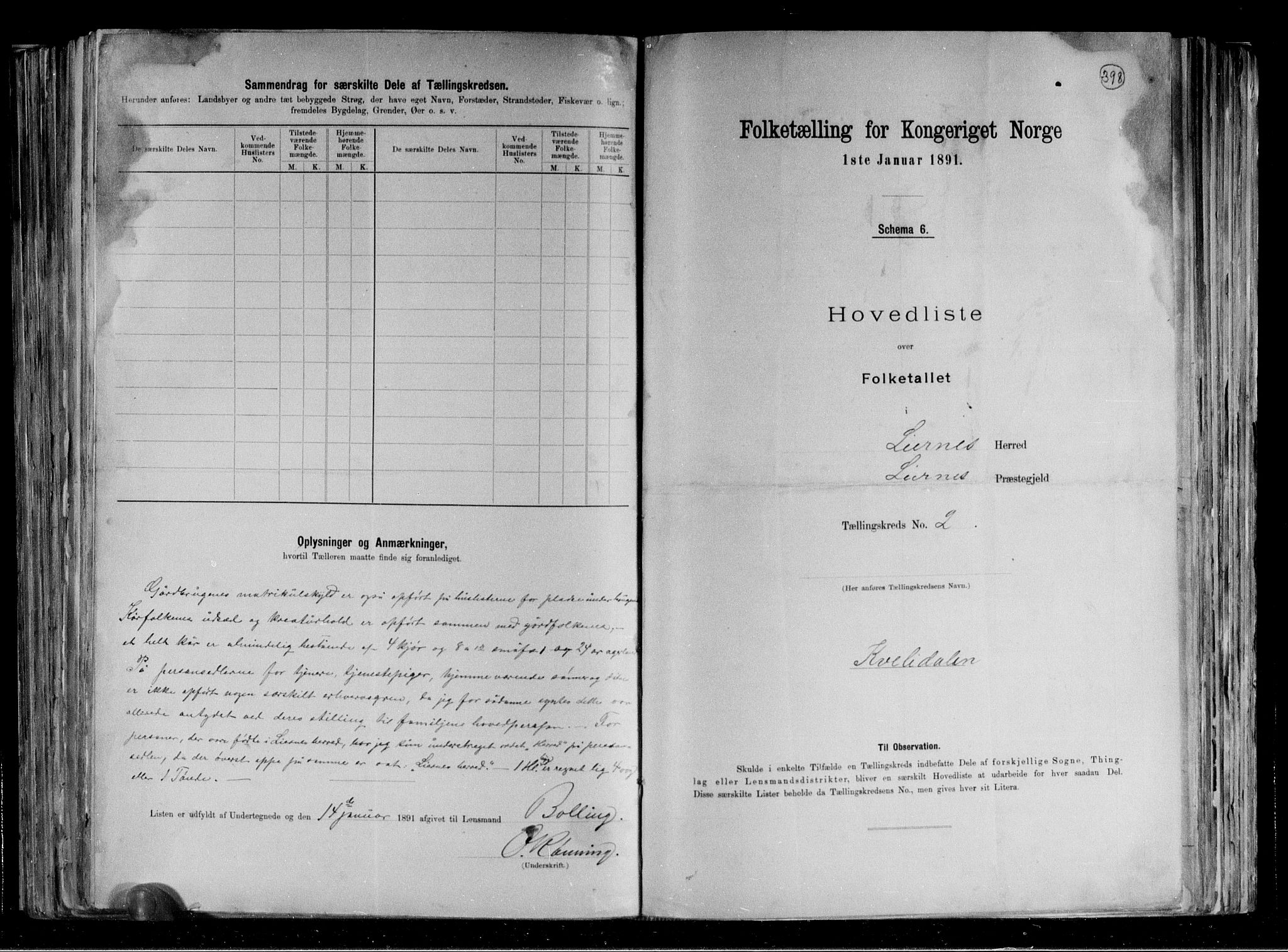 RA, Folketelling 1891 for 1737 Lierne herred, 1891, s. 6