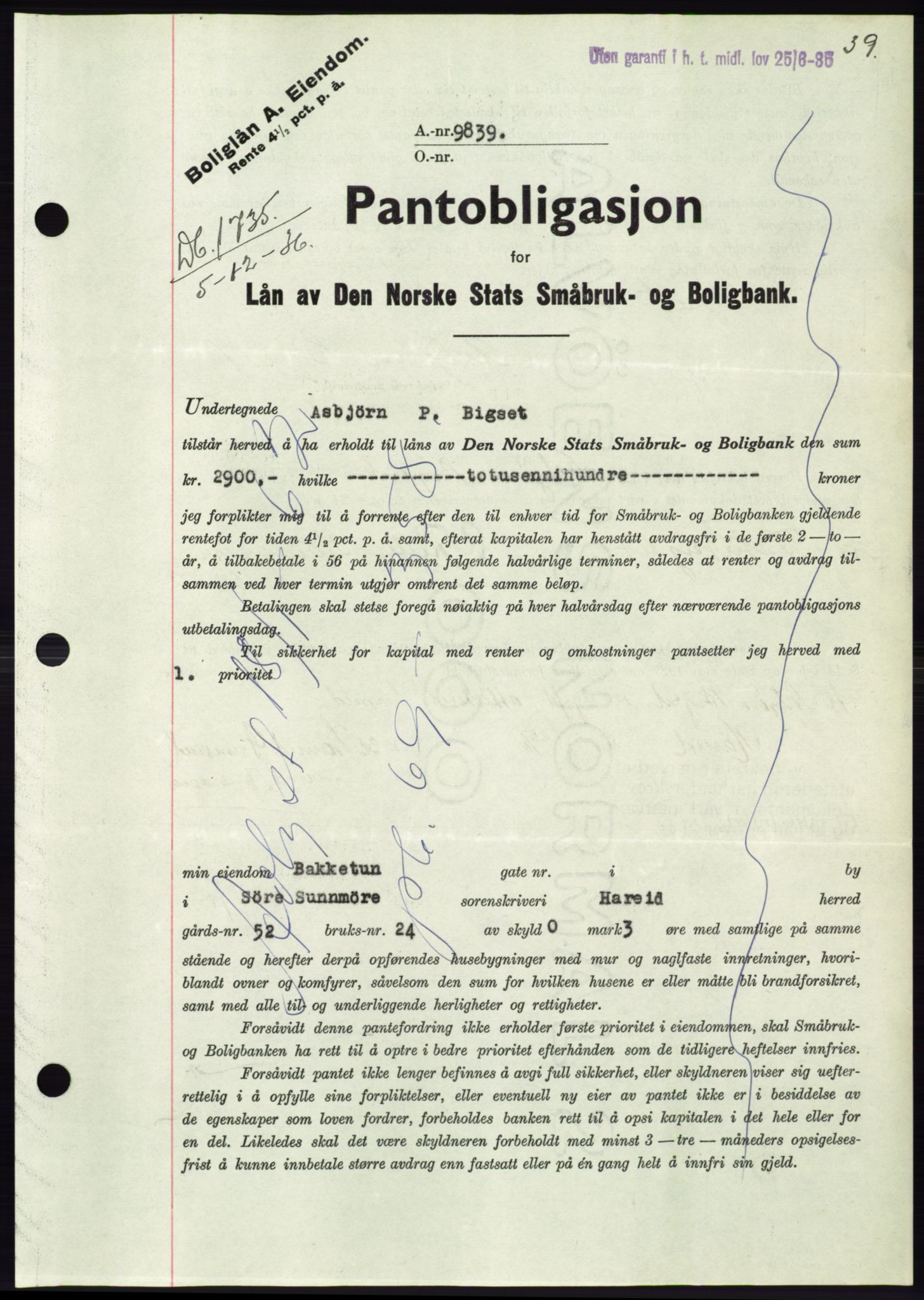 Søre Sunnmøre sorenskriveri, AV/SAT-A-4122/1/2/2C/L0062: Pantebok nr. 56, 1936-1937, Dagboknr: 1735/1936