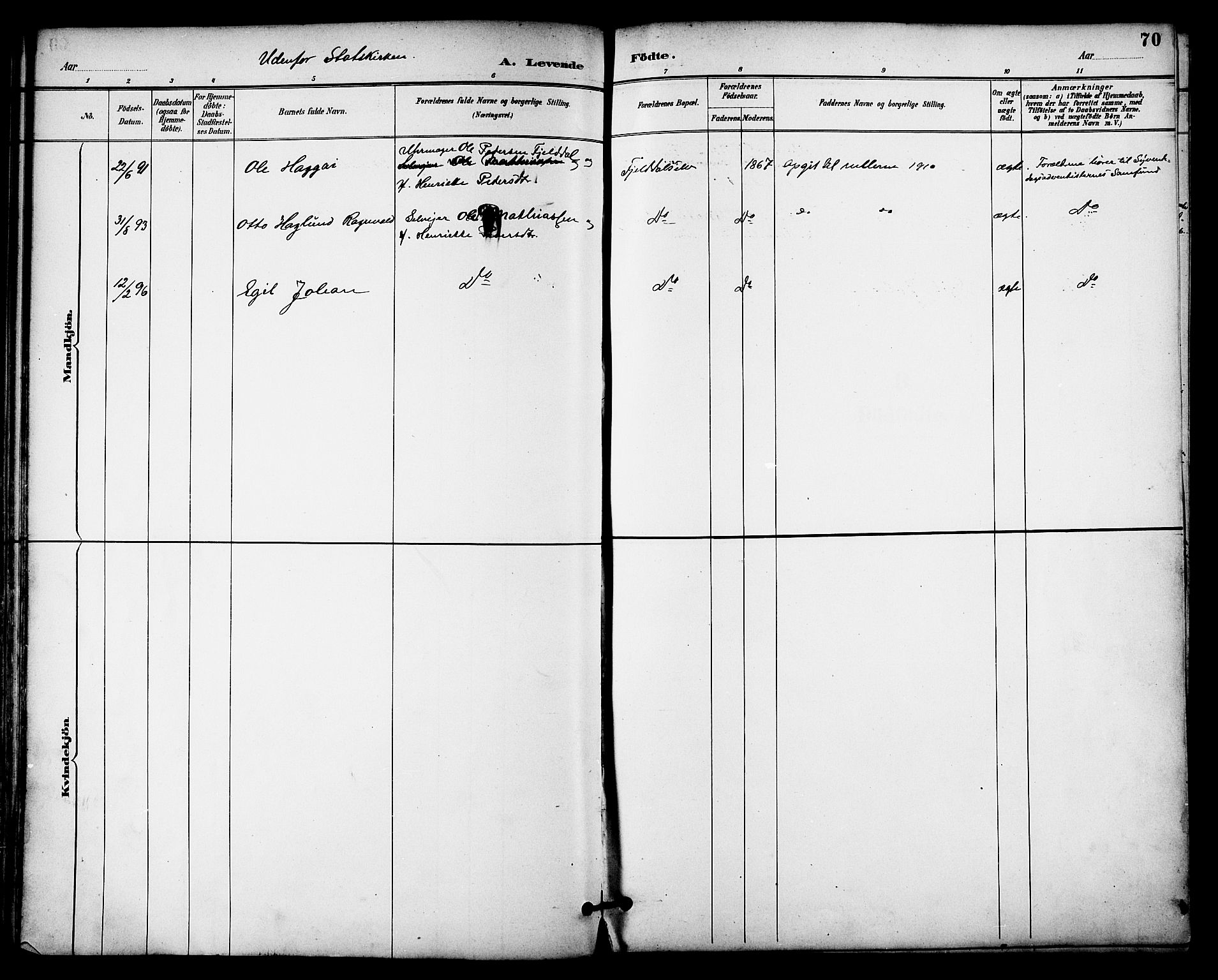 Ministerialprotokoller, klokkerbøker og fødselsregistre - Nordland, SAT/A-1459/814/L0226: Ministerialbok nr. 814A07, 1886-1898, s. 70