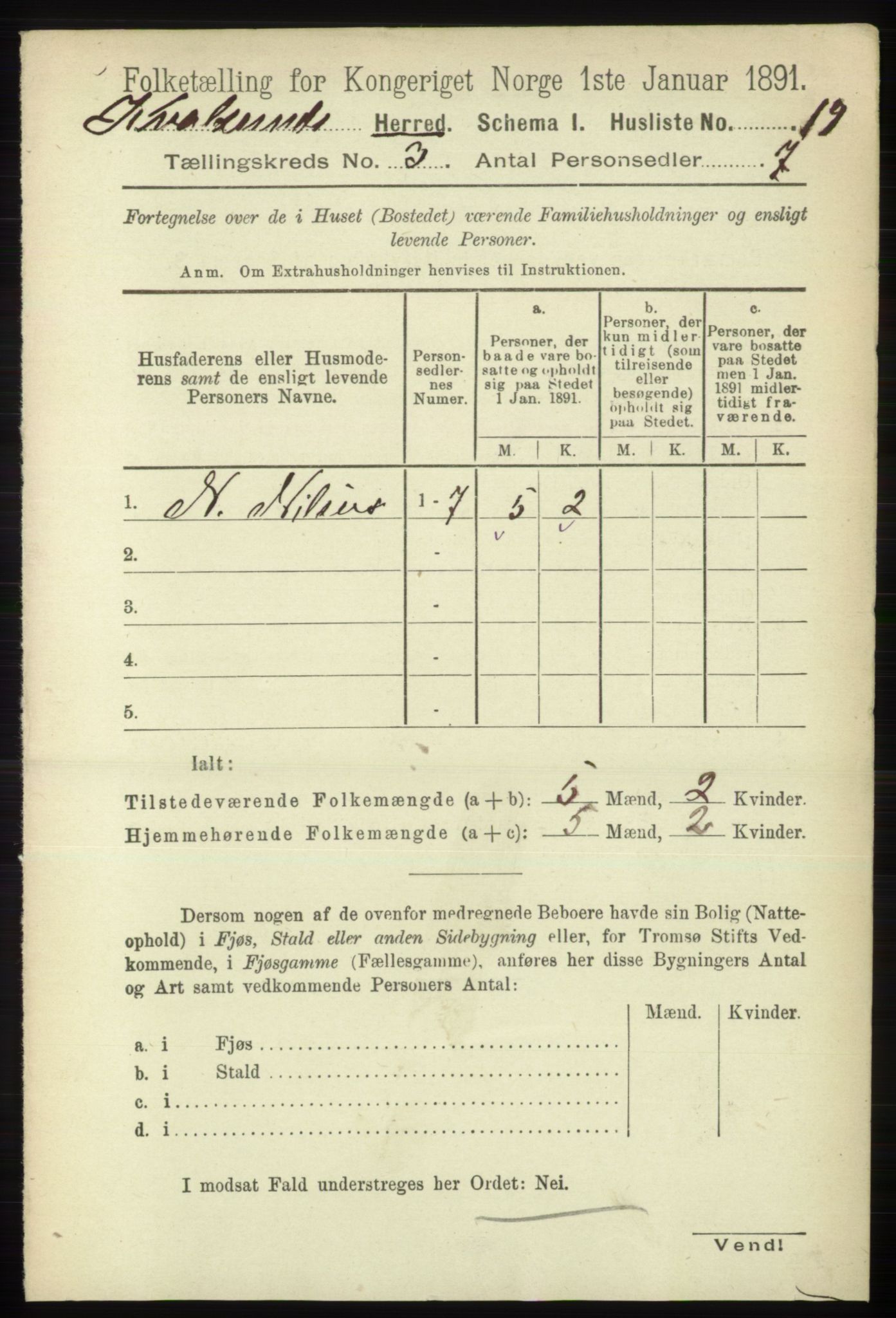 RA, Folketelling 1891 for 2017 Kvalsund herred, 1891, s. 20