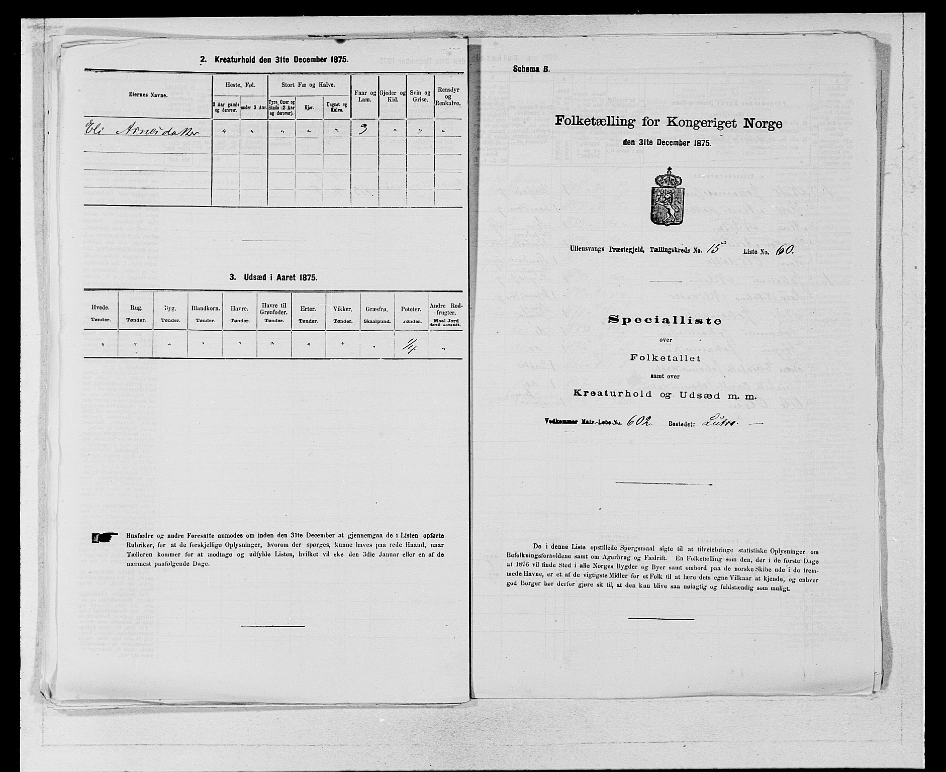 SAB, Folketelling 1875 for 1230P Ullensvang prestegjeld, 1875, s. 1582