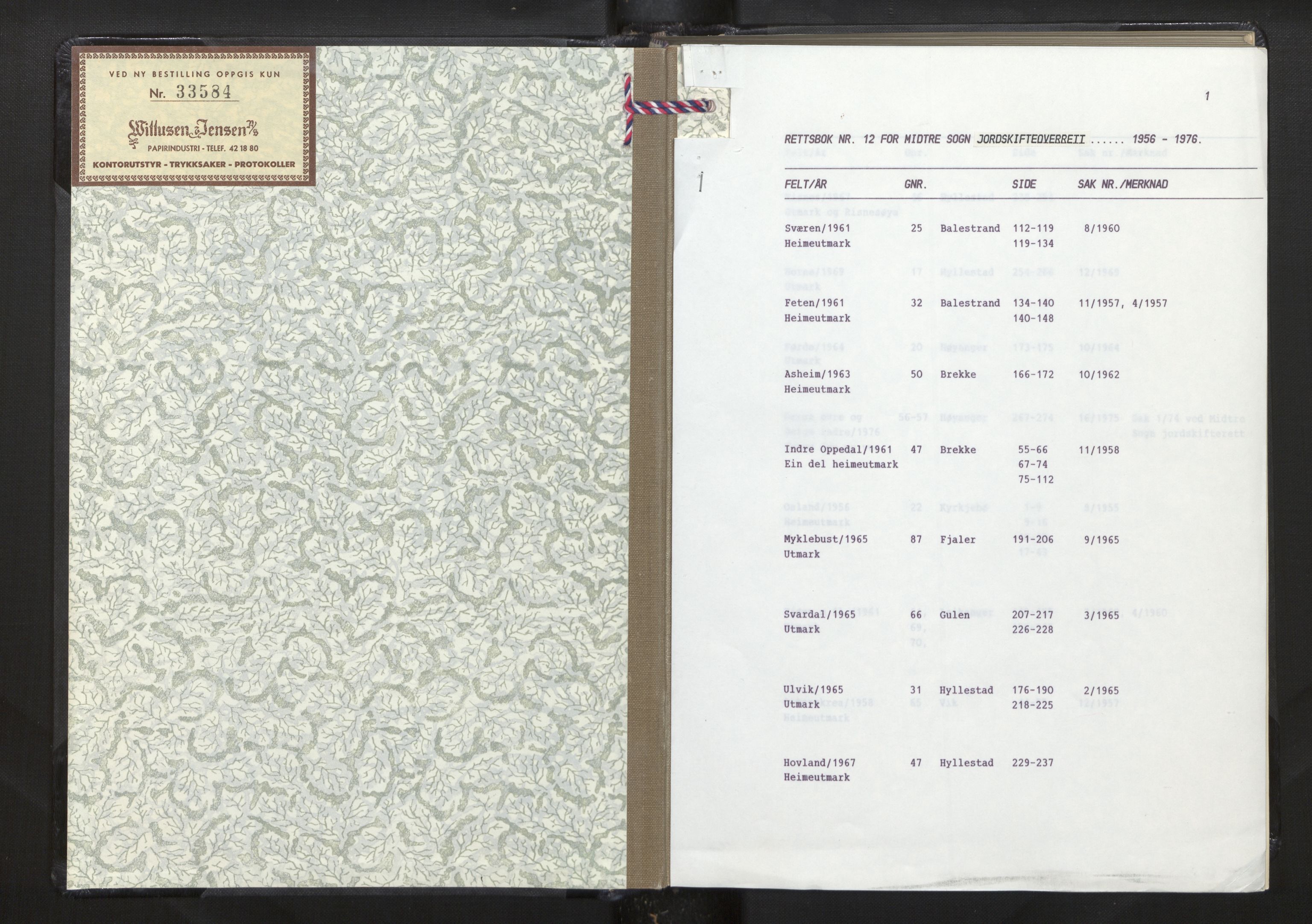 Overdommaren i Sogn og Fjordane jordskiftedøme, AV/SAB-A-5701/A/L0012: Overrettsprotokoll, 1957-1976