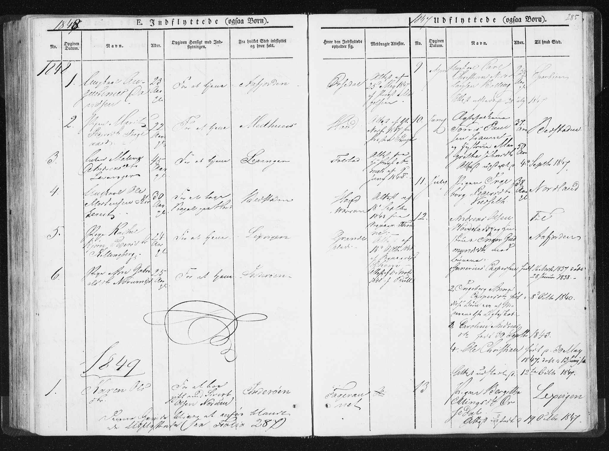 Ministerialprotokoller, klokkerbøker og fødselsregistre - Nord-Trøndelag, AV/SAT-A-1458/744/L0418: Ministerialbok nr. 744A02, 1843-1866, s. 285