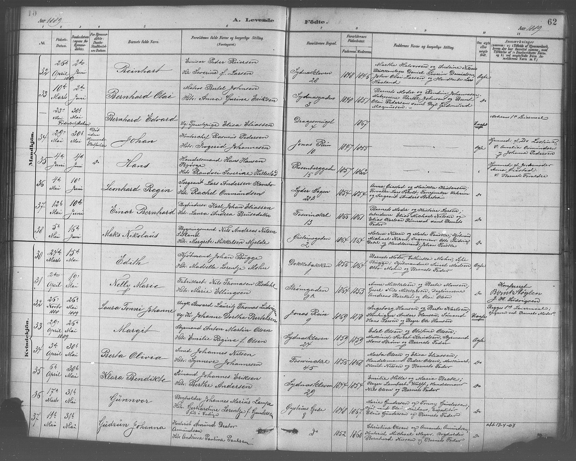 Johanneskirken sokneprestembete, AV/SAB-A-76001/H/Hab: Klokkerbok nr. A 1, 1885-1900, s. 62