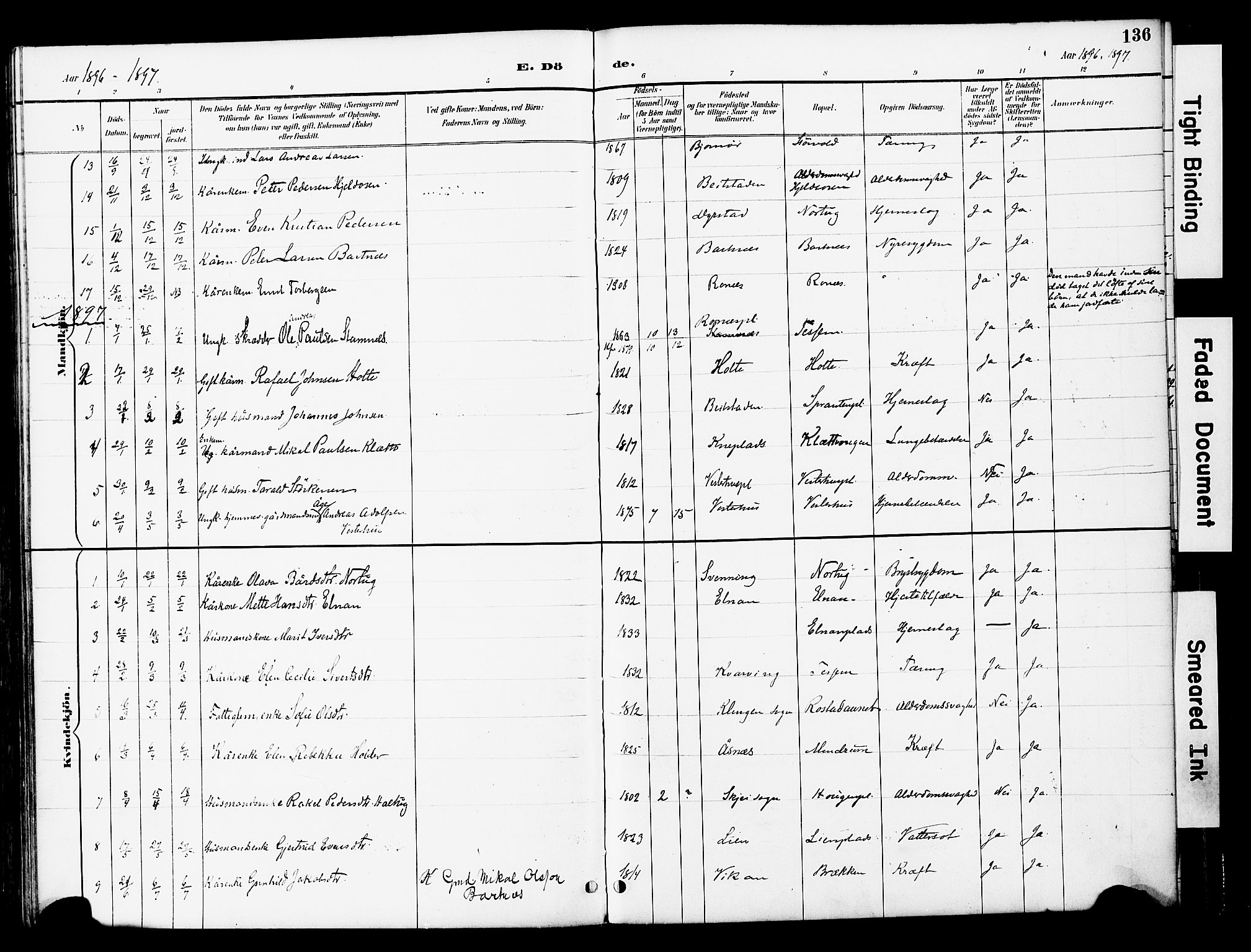 Ministerialprotokoller, klokkerbøker og fødselsregistre - Nord-Trøndelag, SAT/A-1458/741/L0396: Ministerialbok nr. 741A10, 1889-1901, s. 136