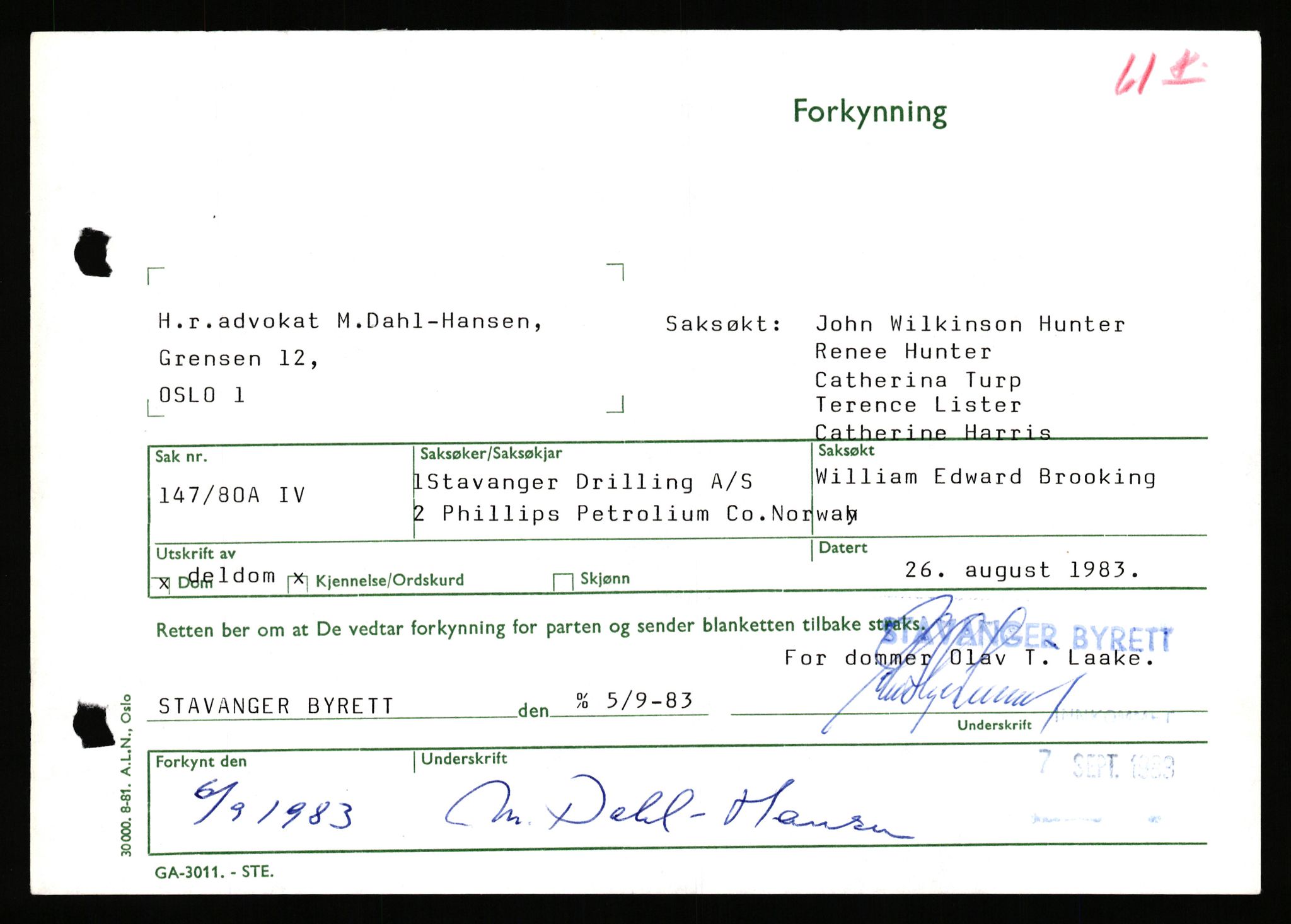 Stavanger byrett, SAST/A-100455/003/F/Fh/Fhb/L0039b: A IV sak nr 147, 1980, s. 791