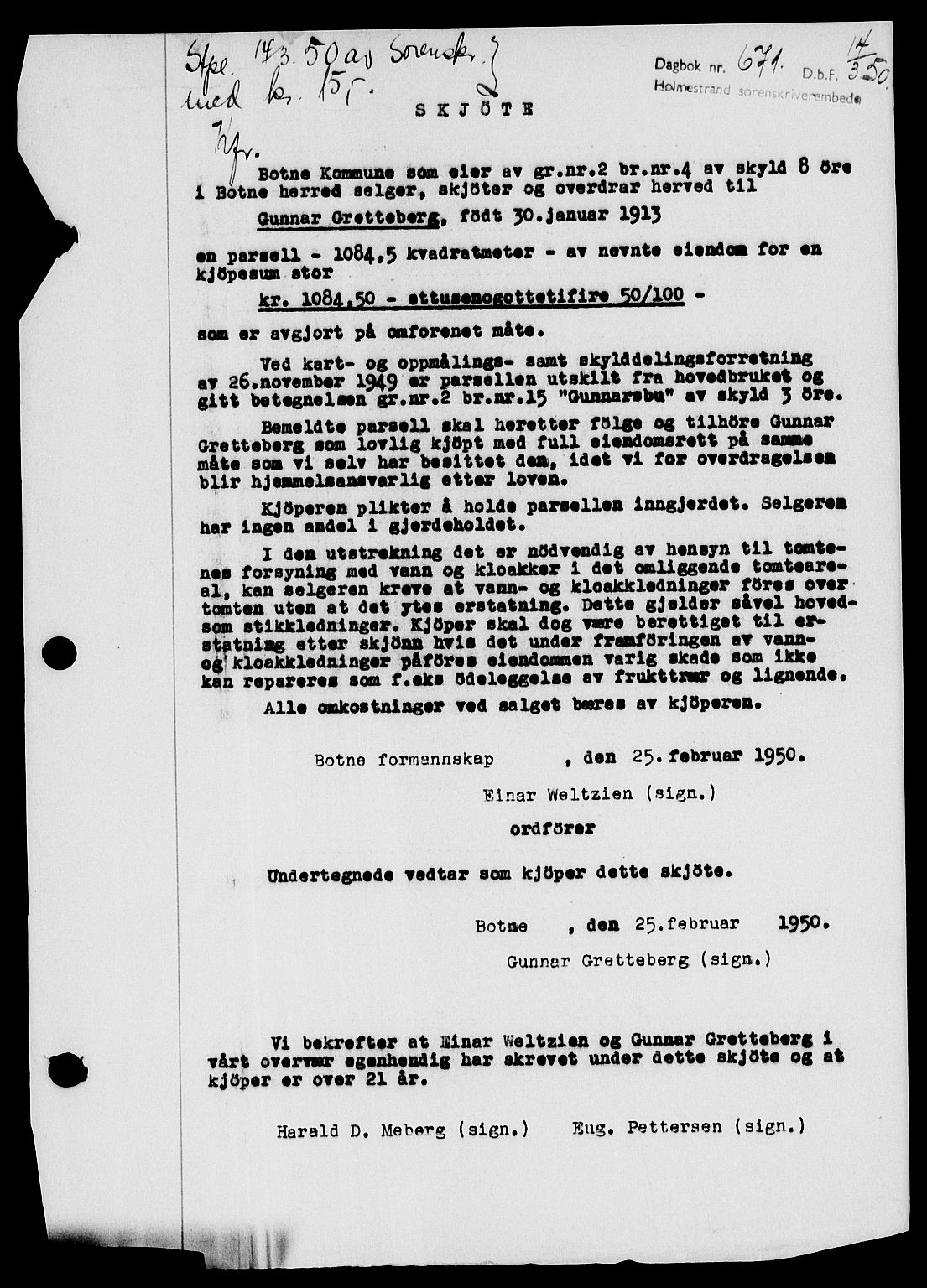 Holmestrand sorenskriveri, SAKO/A-67/G/Ga/Gaa/L0068: Pantebok nr. A-68, 1949-1950, Dagboknr: 671/1950