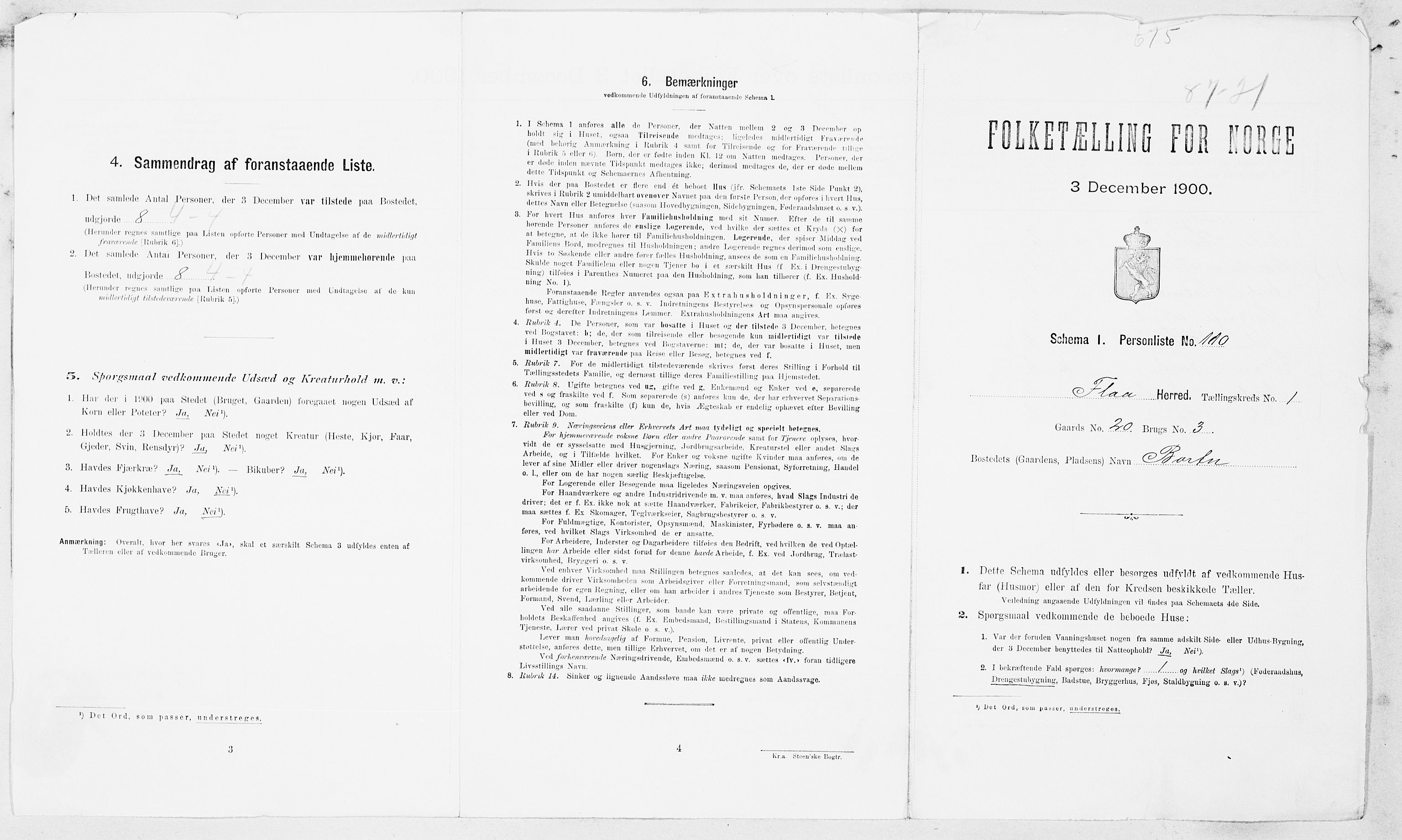 SAT, Folketelling 1900 for 1652 Flå herred, 1900, s. 8