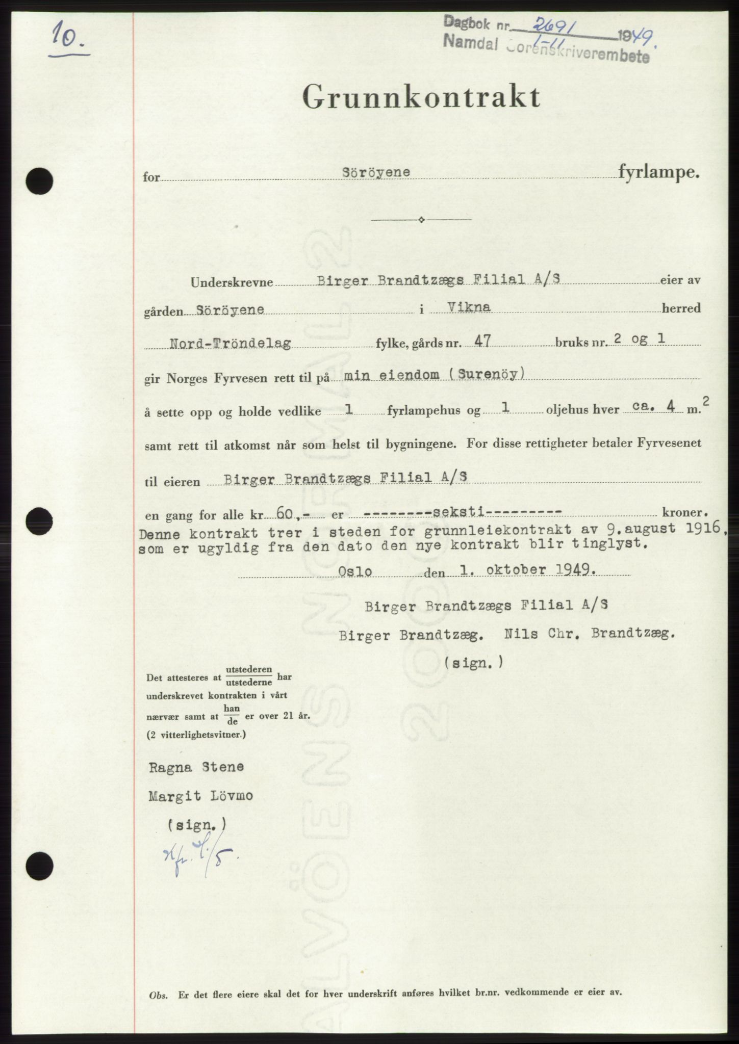 Namdal sorenskriveri, SAT/A-4133/1/2/2C: Pantebok nr. -, 1949-1949, Dagboknr: 2691/1949