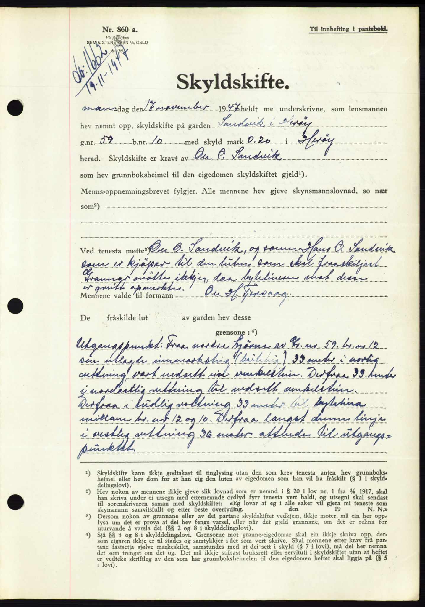 Søre Sunnmøre sorenskriveri, AV/SAT-A-4122/1/2/2C/L0081: Pantebok nr. 7A, 1947-1948, Dagboknr: 1662/1947