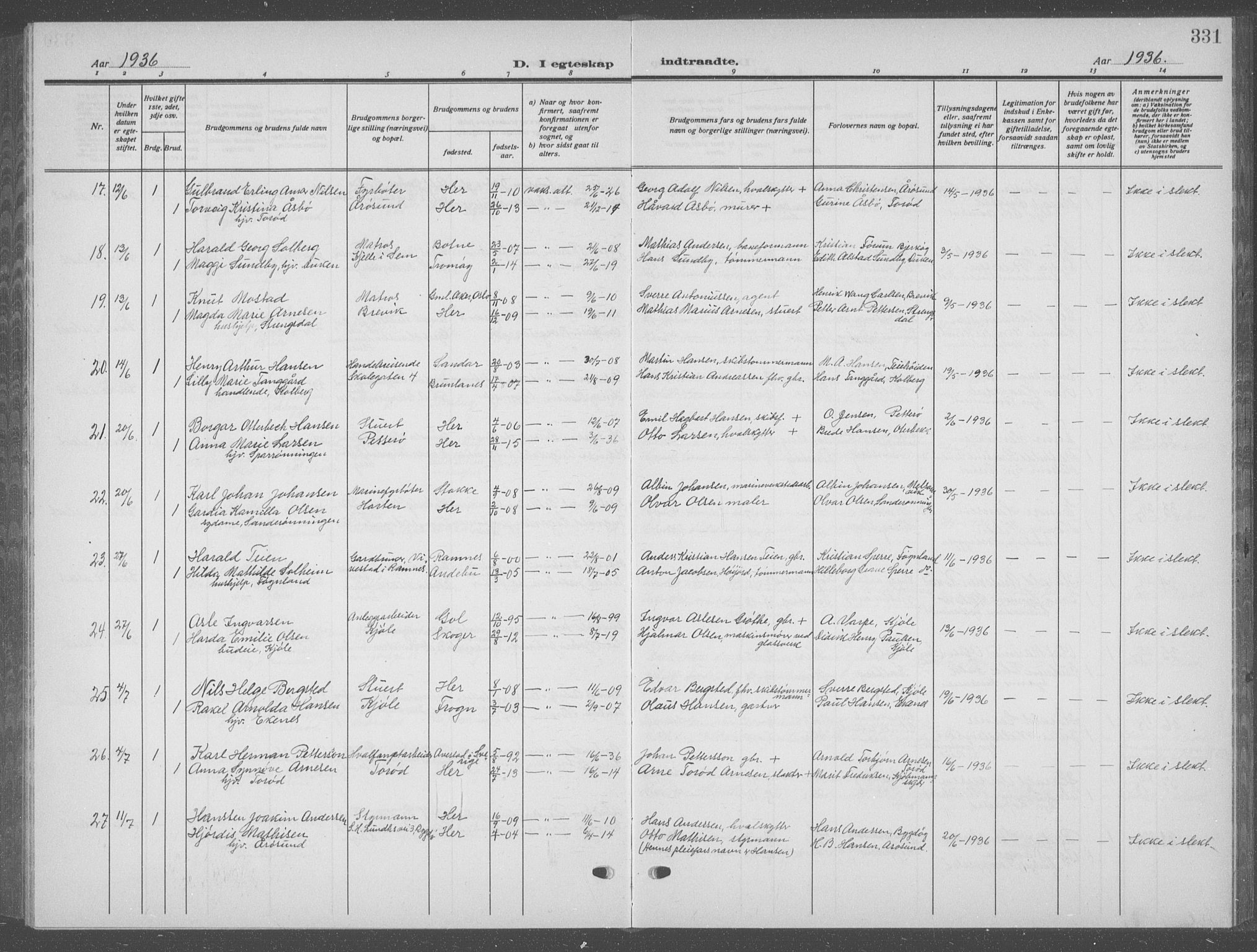 Nøtterøy kirkebøker, AV/SAKO-A-354/G/Ga/L0006: Klokkerbok nr. I 6, 1925-1939, s. 331