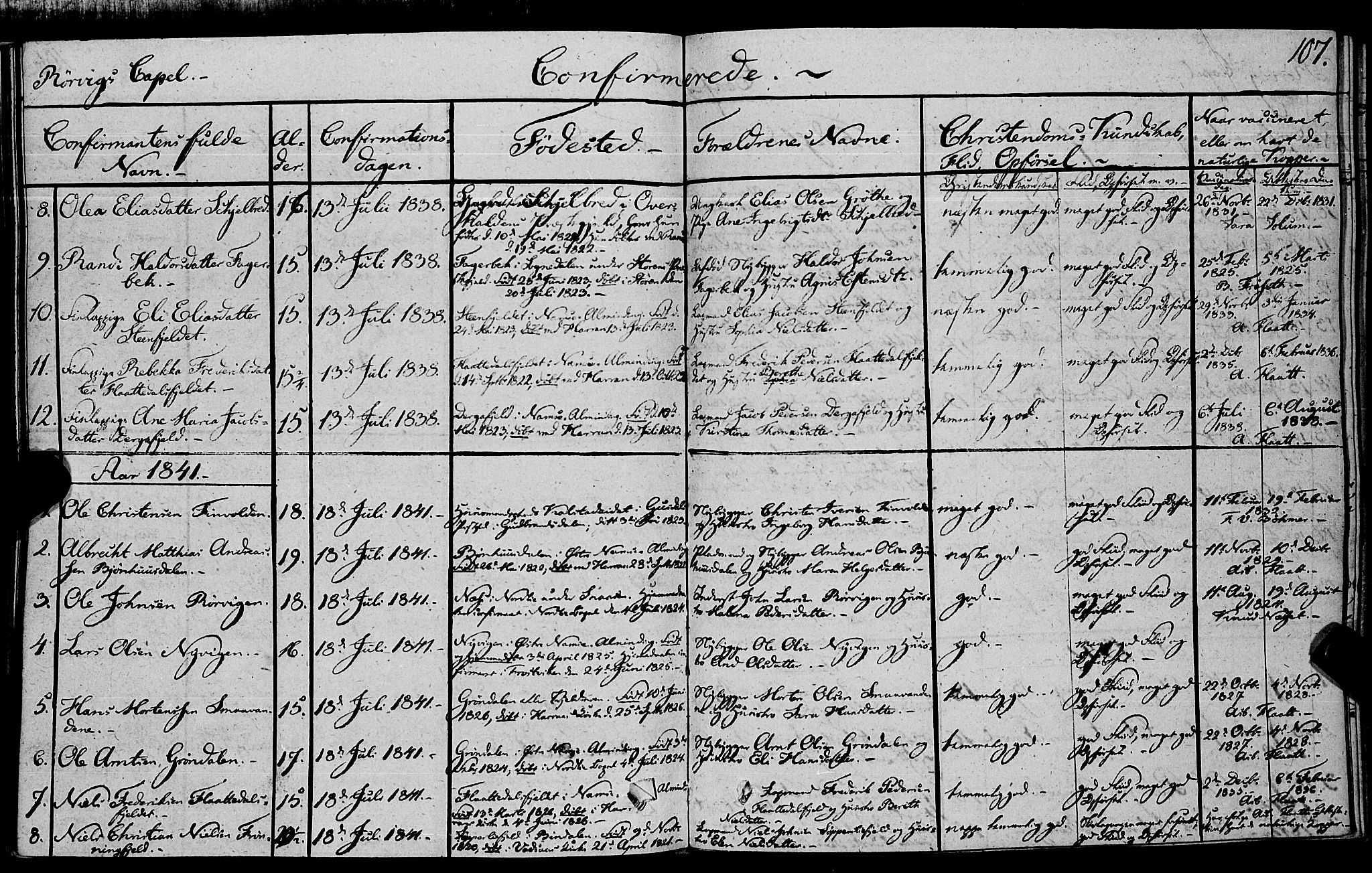 Ministerialprotokoller, klokkerbøker og fødselsregistre - Nord-Trøndelag, AV/SAT-A-1458/762/L0538: Ministerialbok nr. 762A02 /1, 1833-1879, s. 107