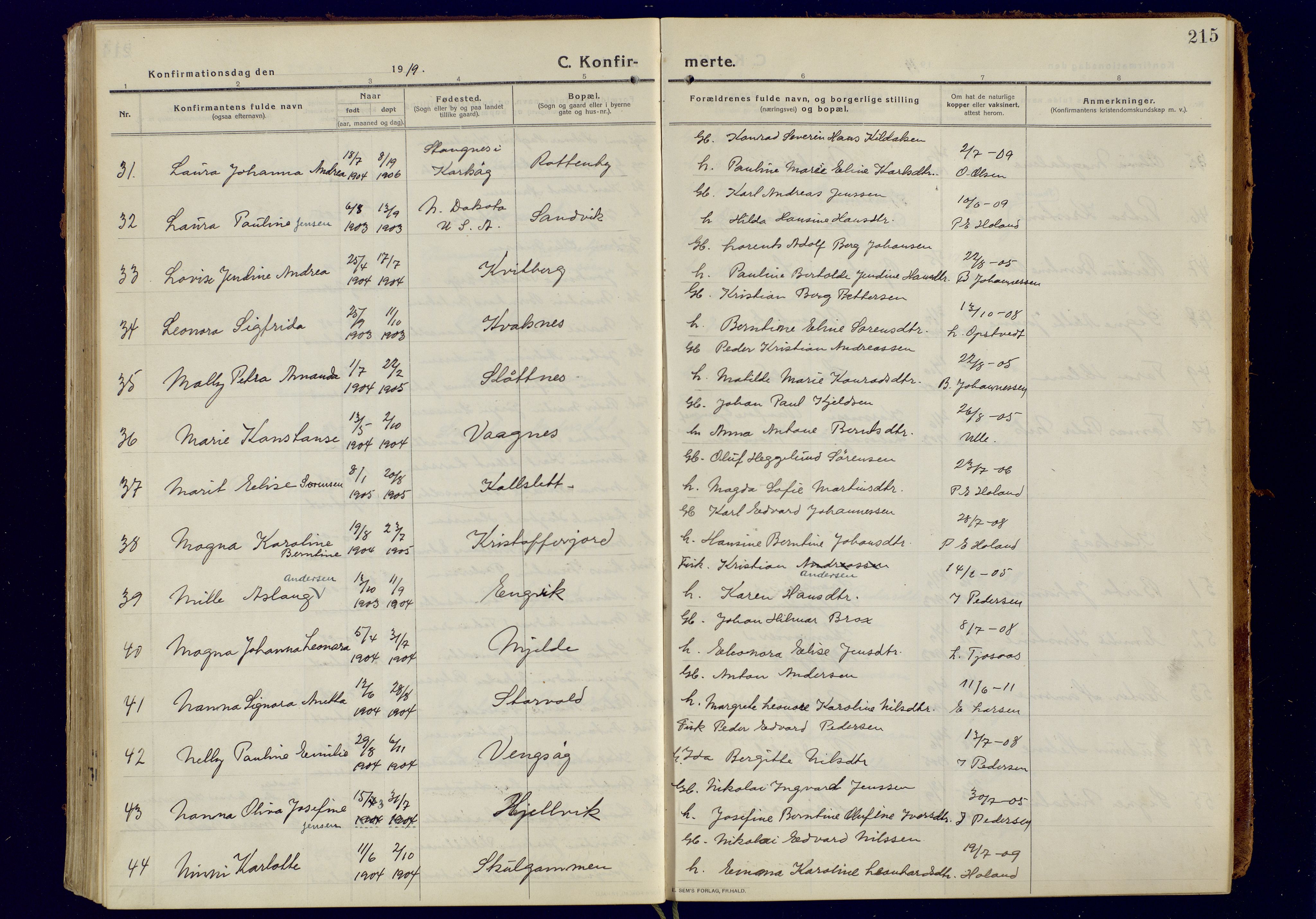 Tromsøysund sokneprestkontor, AV/SATØ-S-1304/G/Ga/L0008kirke: Ministerialbok nr. 8, 1914-1922, s. 215