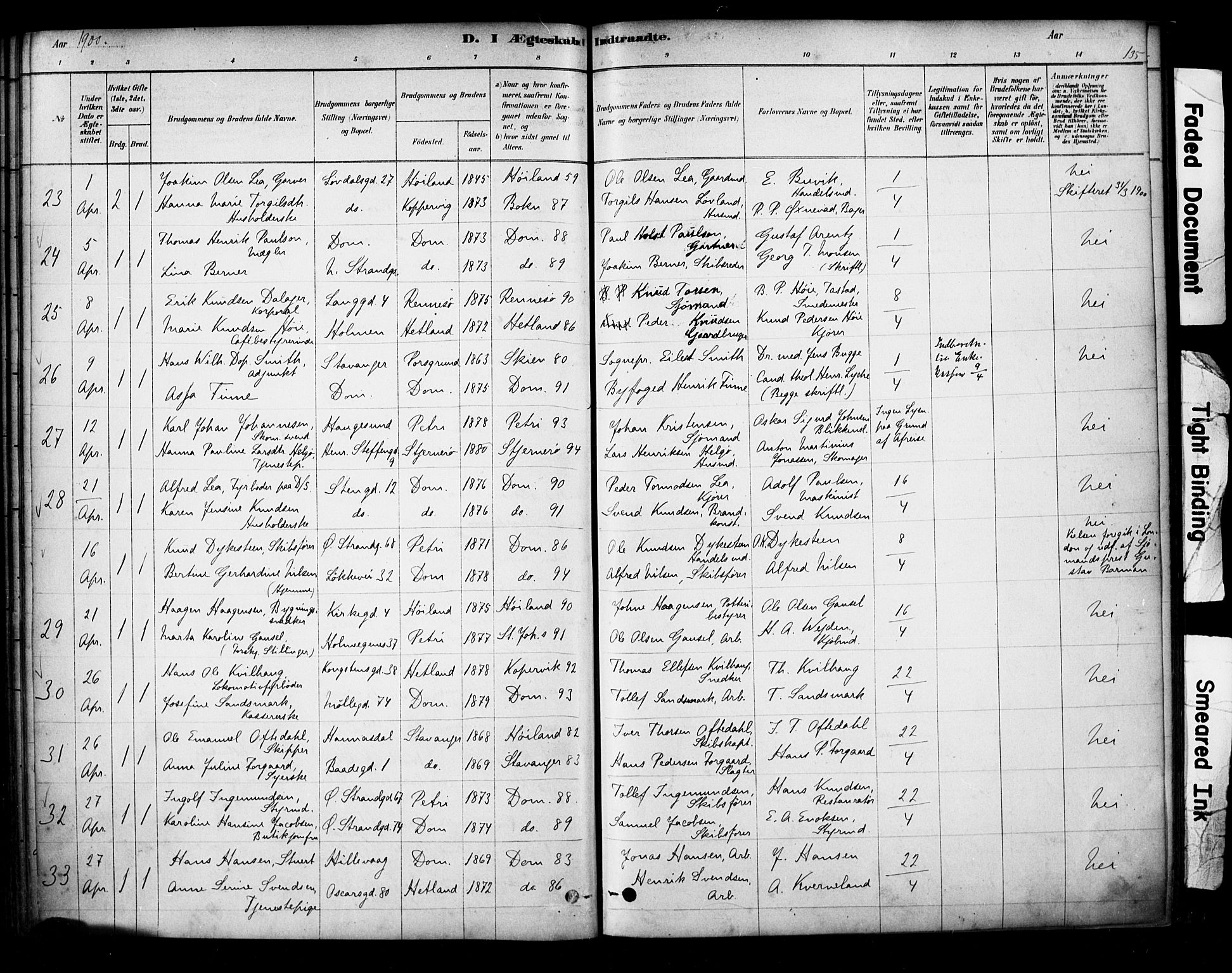 Domkirken sokneprestkontor, AV/SAST-A-101812/001/30/30BA/L0029: Ministerialbok nr. A 28, 1878-1904, s. 135