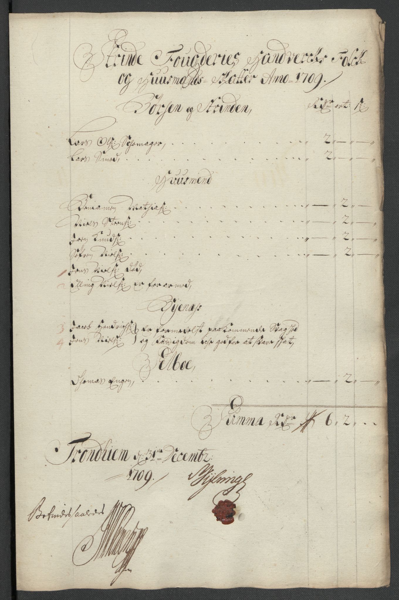 Rentekammeret inntil 1814, Reviderte regnskaper, Fogderegnskap, RA/EA-4092/R61/L4111: Fogderegnskap Strinda og Selbu, 1709-1710, s. 106