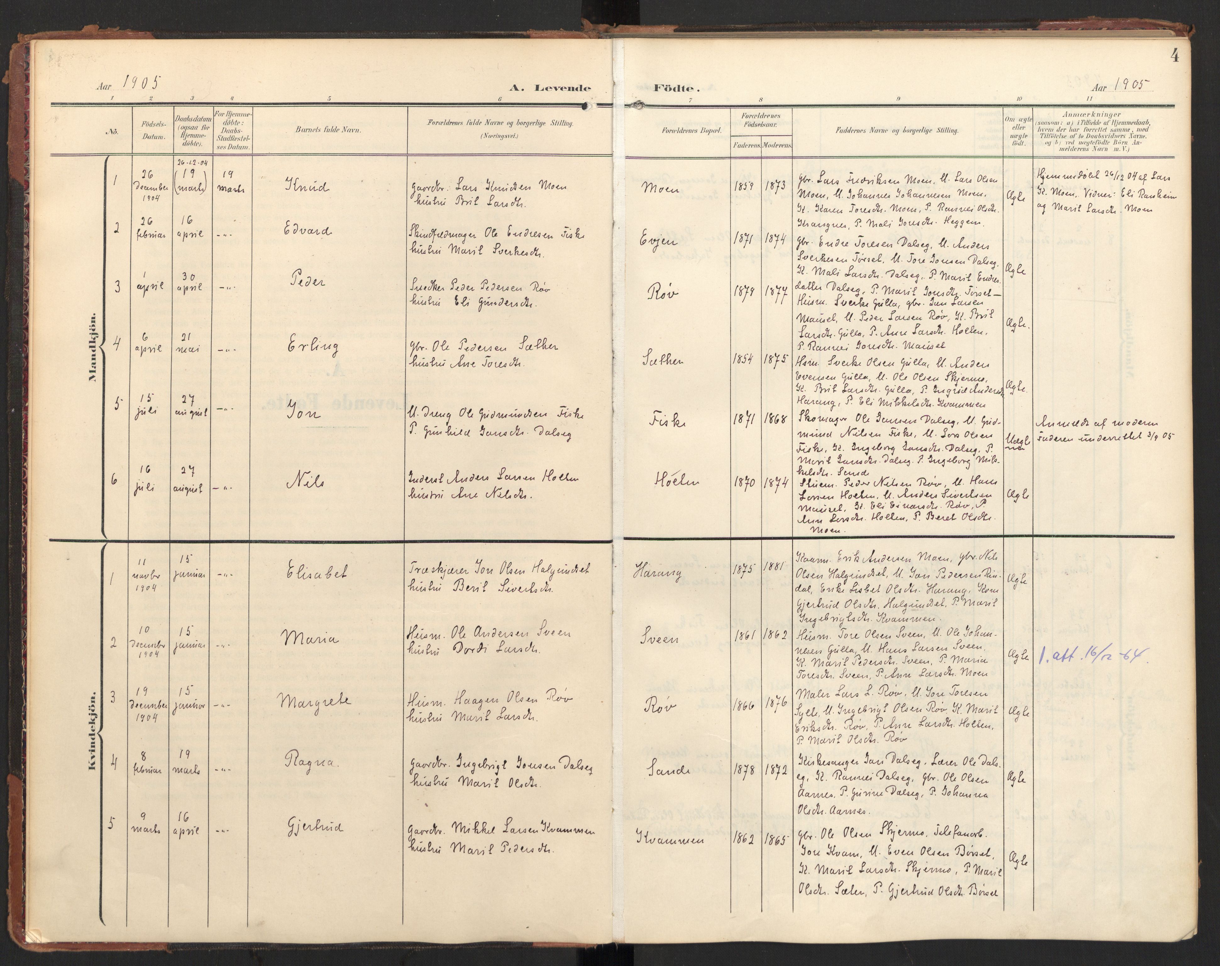 Ministerialprotokoller, klokkerbøker og fødselsregistre - Møre og Romsdal, AV/SAT-A-1454/597/L1063: Ministerialbok nr. 597A02, 1905-1923, s. 4