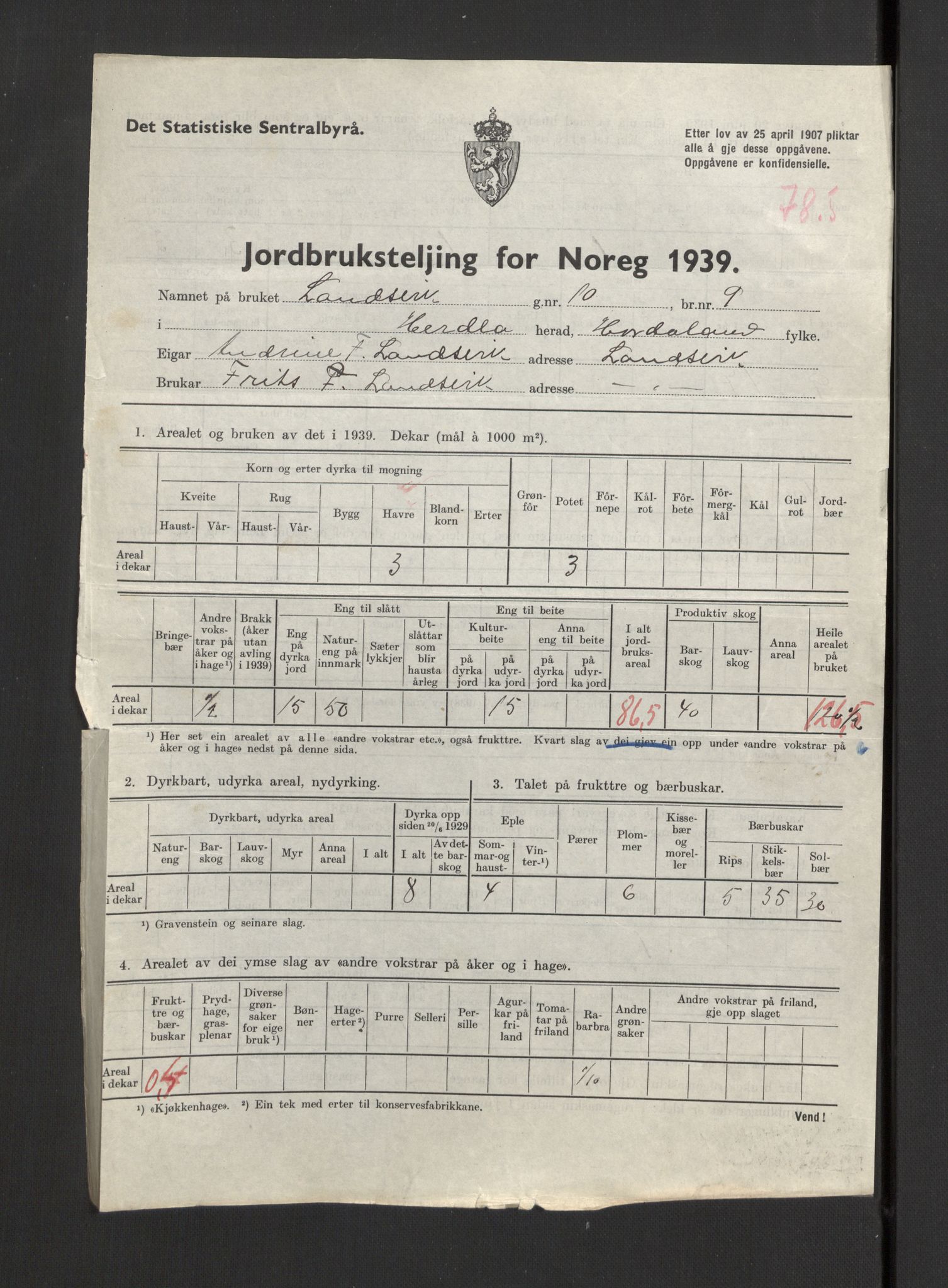 Statistisk sentralbyrå, Næringsøkonomiske emner, Jordbruk, skogbruk, jakt, fiske og fangst, AV/RA-S-2234/G/Gb/L0211: Hordaland: Herdla, Hjelme og Manger, 1939, s. 1129