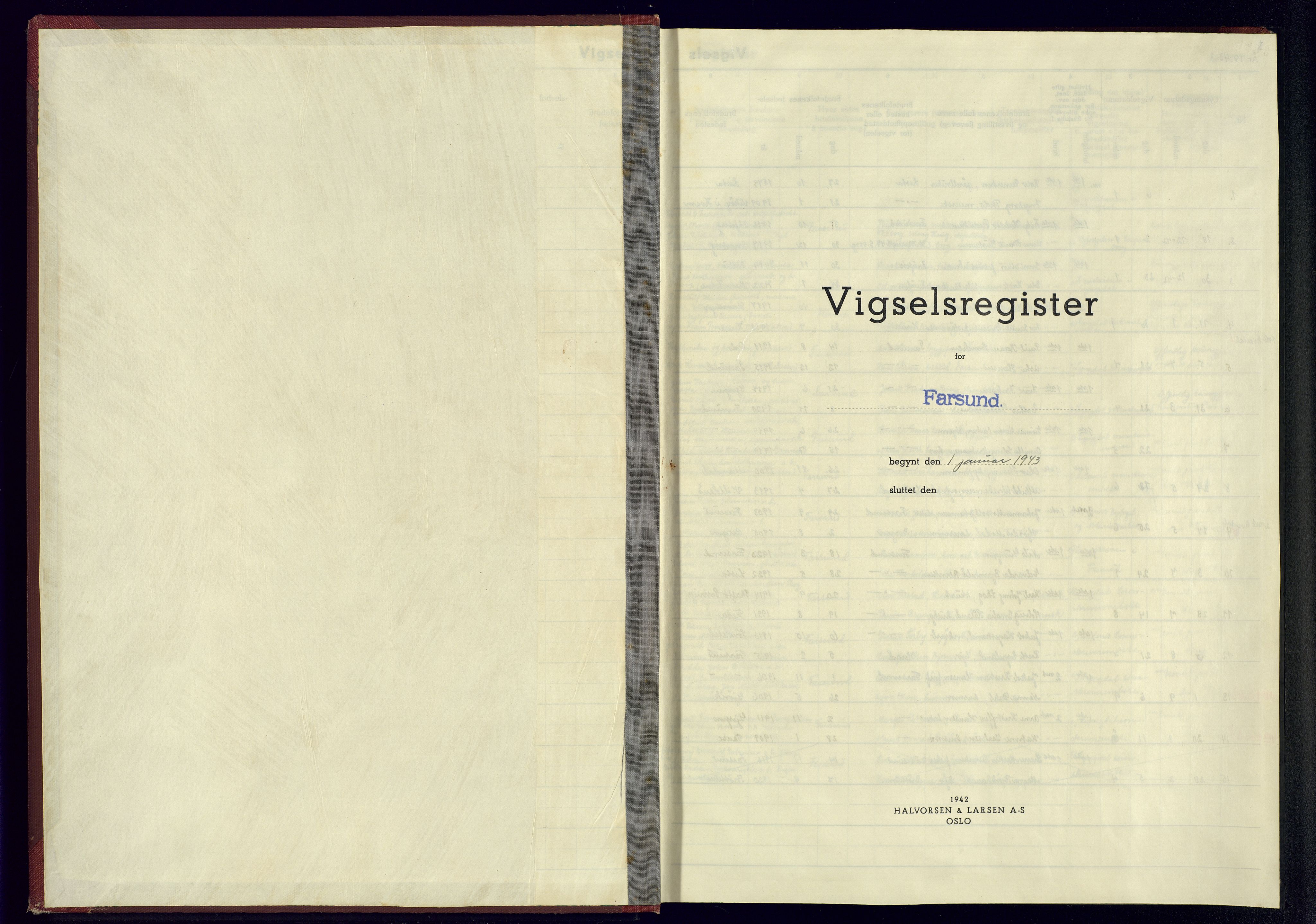 Farsund sokneprestkontor, SAK/1111-0009/J/Jb/L0002: Vigselsregister nr. A-VI-5, 1943-1945