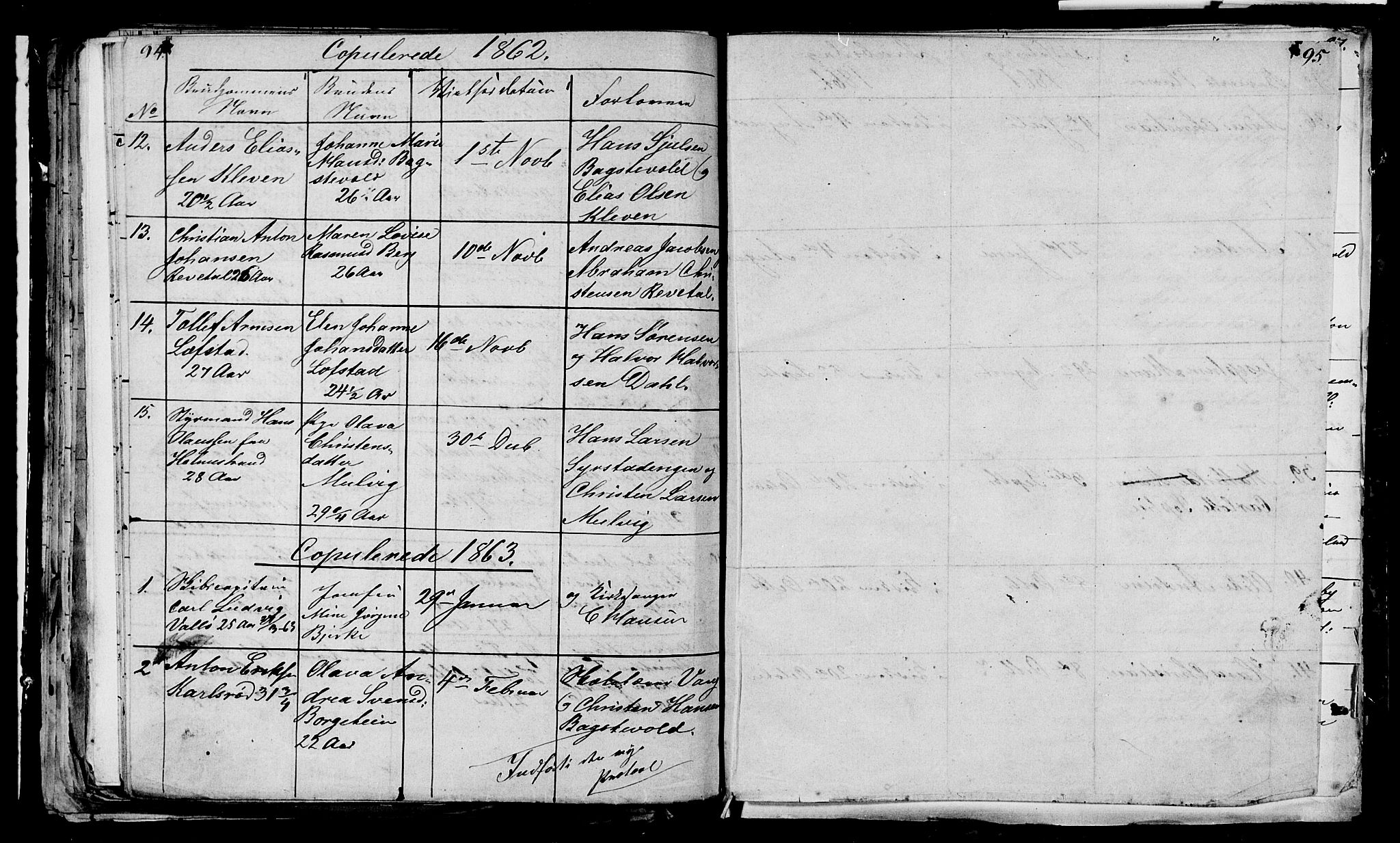 Våle kirkebøker, AV/SAKO-A-334/G/Ga/L0002: Klokkerbok nr. I 2, 1851-1863, s. 94-95