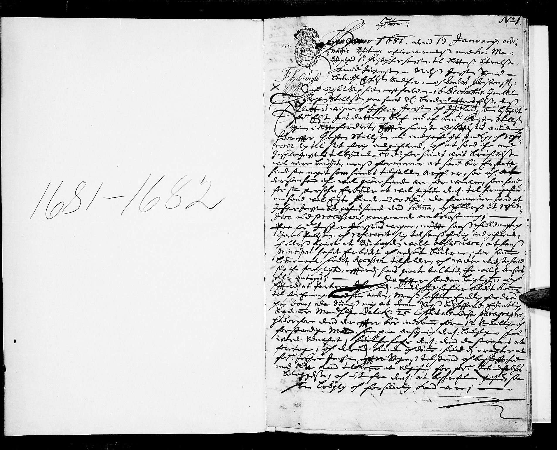 Drammen byfogd, SAKO/A-222/F/Fa/L0013: Tingbok. Bragernes., 1681-1682, s. 1