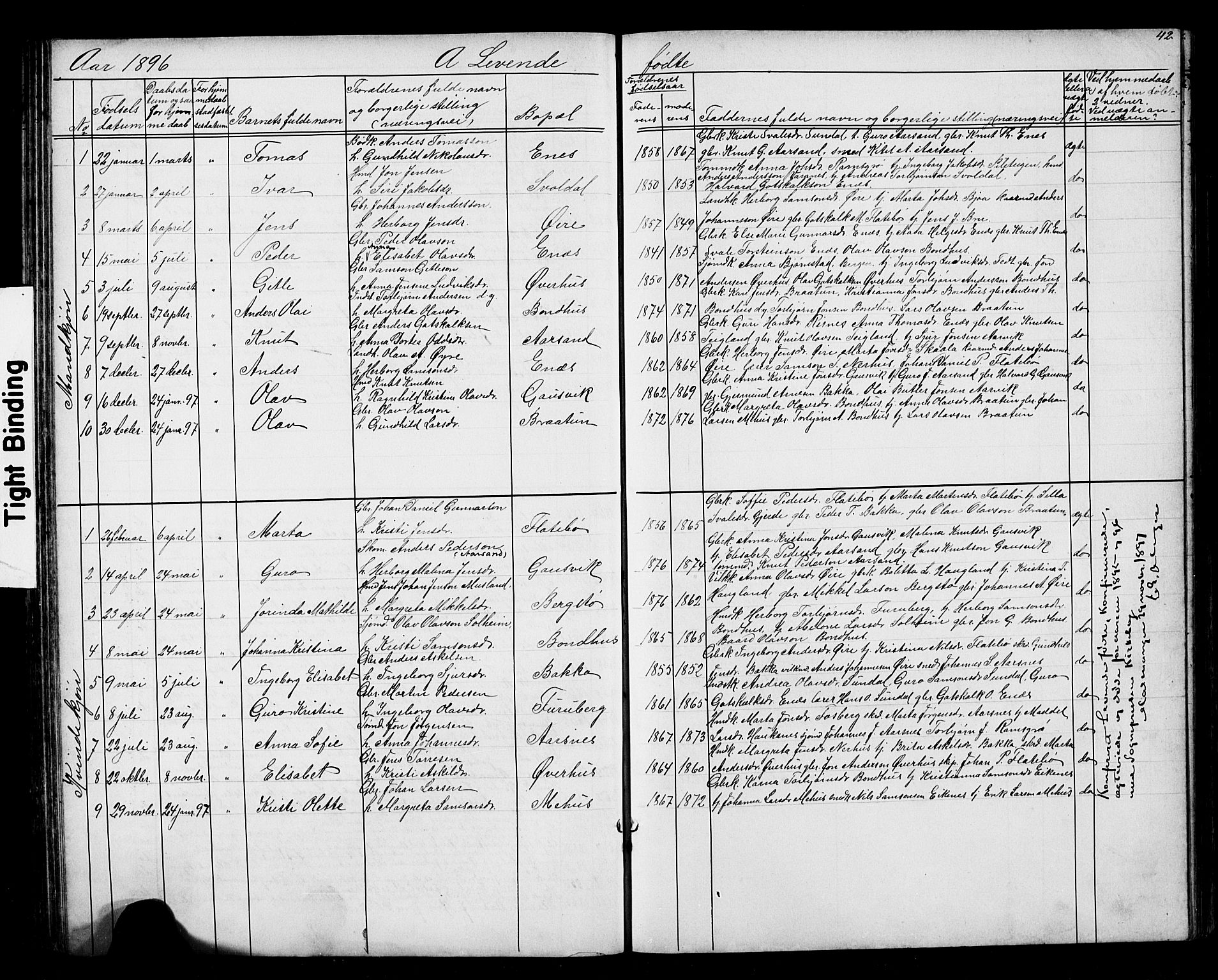 Kvinnherad sokneprestembete, AV/SAB-A-76401/H/Hab: Klokkerbok nr. D 1, 1856-1905, s. 42
