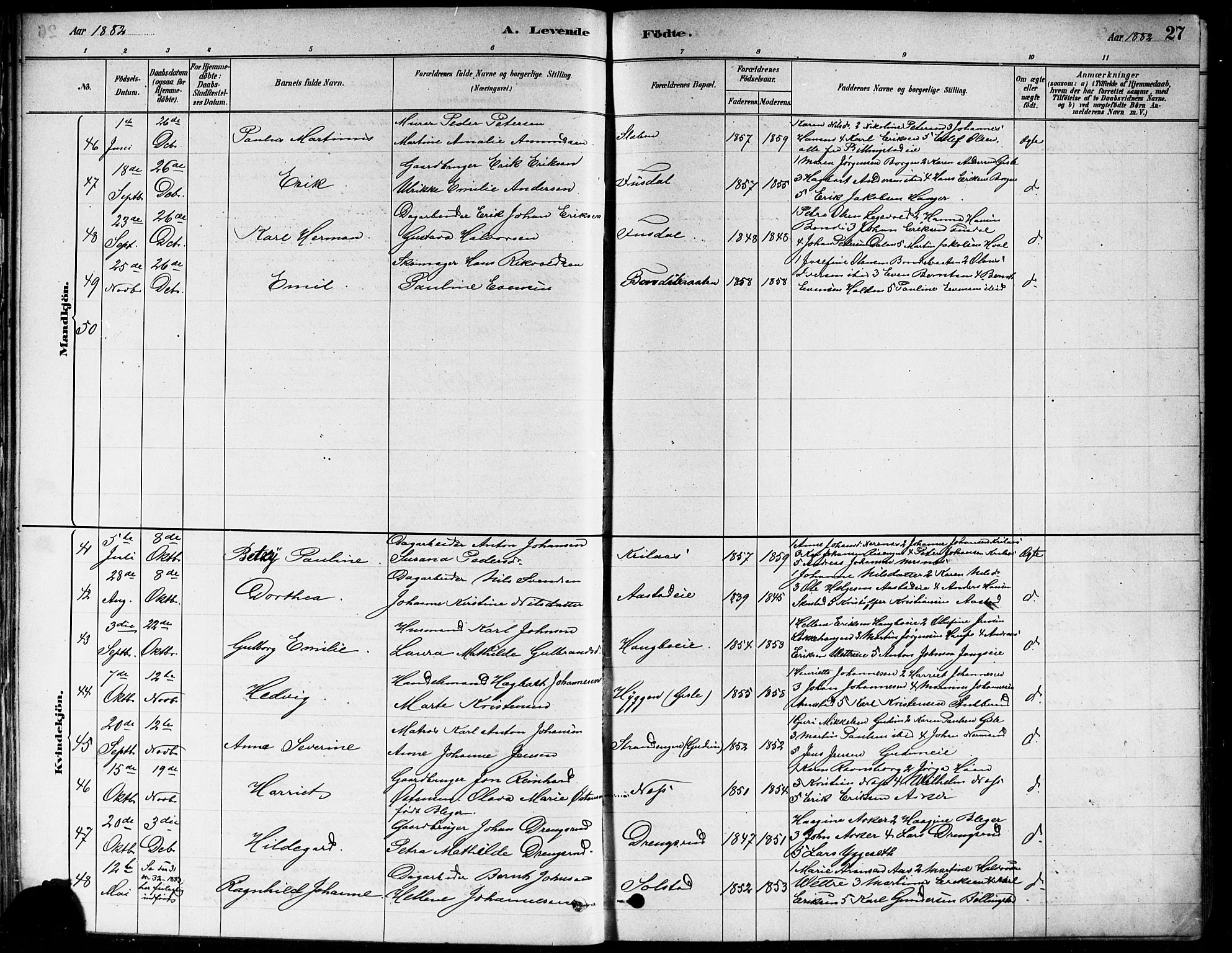 Asker prestekontor Kirkebøker, AV/SAO-A-10256a/F/Fa/L0013: Ministerialbok nr. I 13, 1879-1896, s. 27