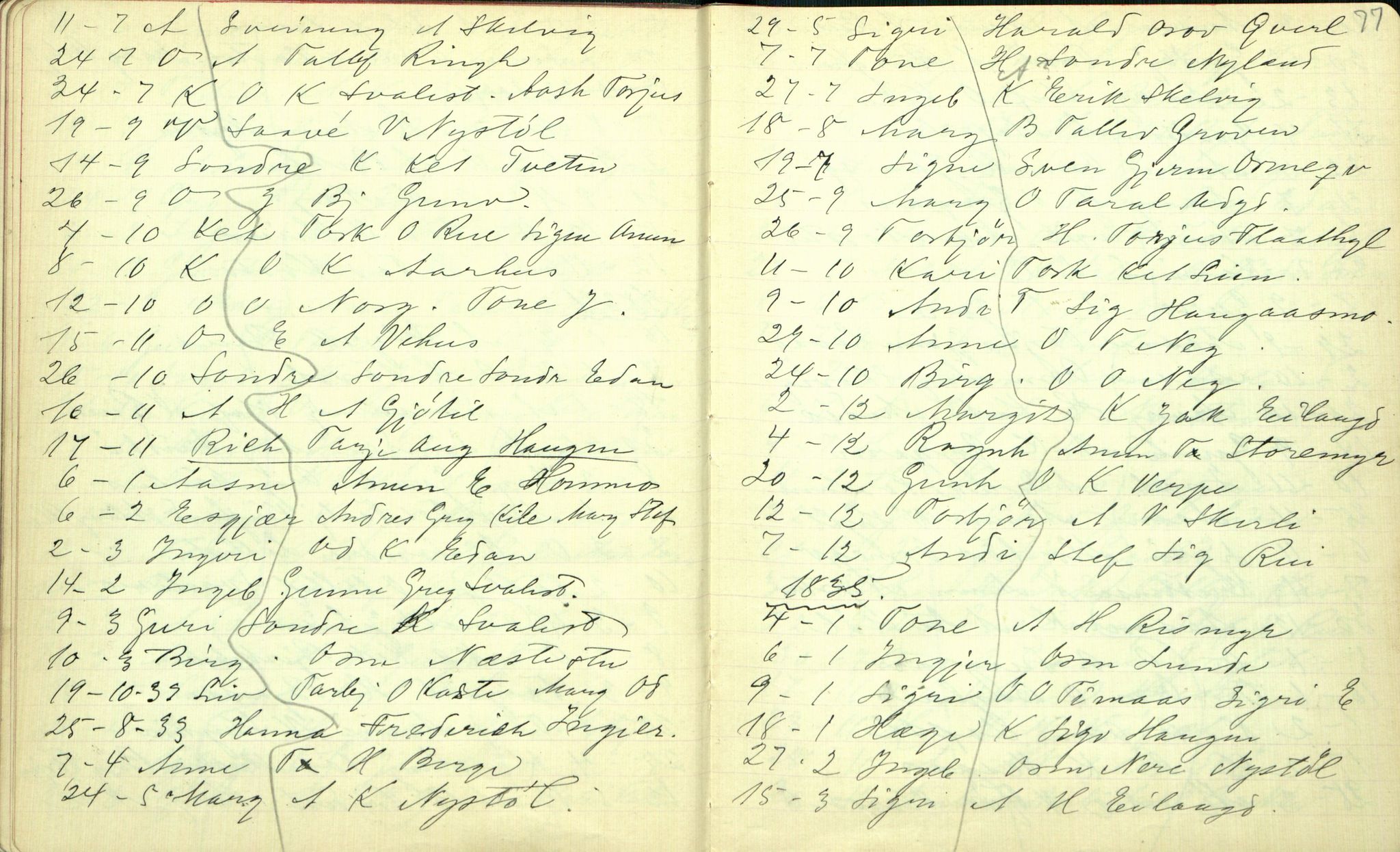 Rikard Berge, TEMU/TGM-A-1003/F/L0002/0005: 031-060 Innholdslister / 35 Kyrkjebøker i avskrift III Vinje 1815-1843, 1903, s. 76-77