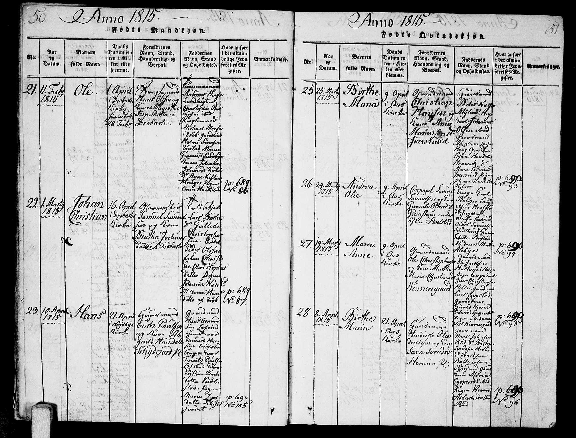 Ås prestekontor Kirkebøker, AV/SAO-A-10894/G/Ga/L0001: Klokkerbok nr. I 1, 1814-1820, s. 50-51