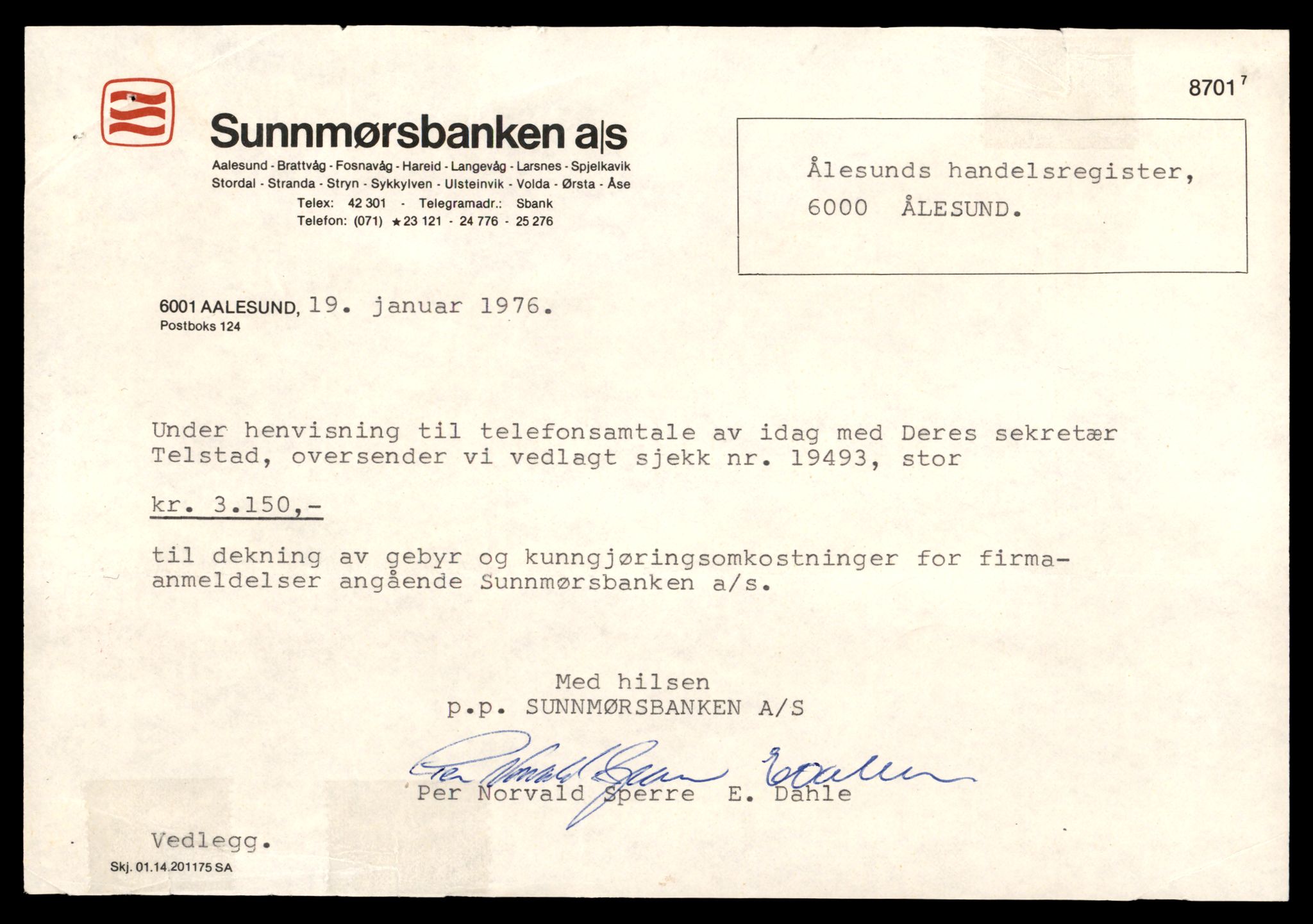 Ålesund sorenskriveri, AV/SAT-A-4383/2/J/Jd/Jde/L0017: Bilag. Aksjeselskap Sunnmørsbanken, 1978-1987, s. 1