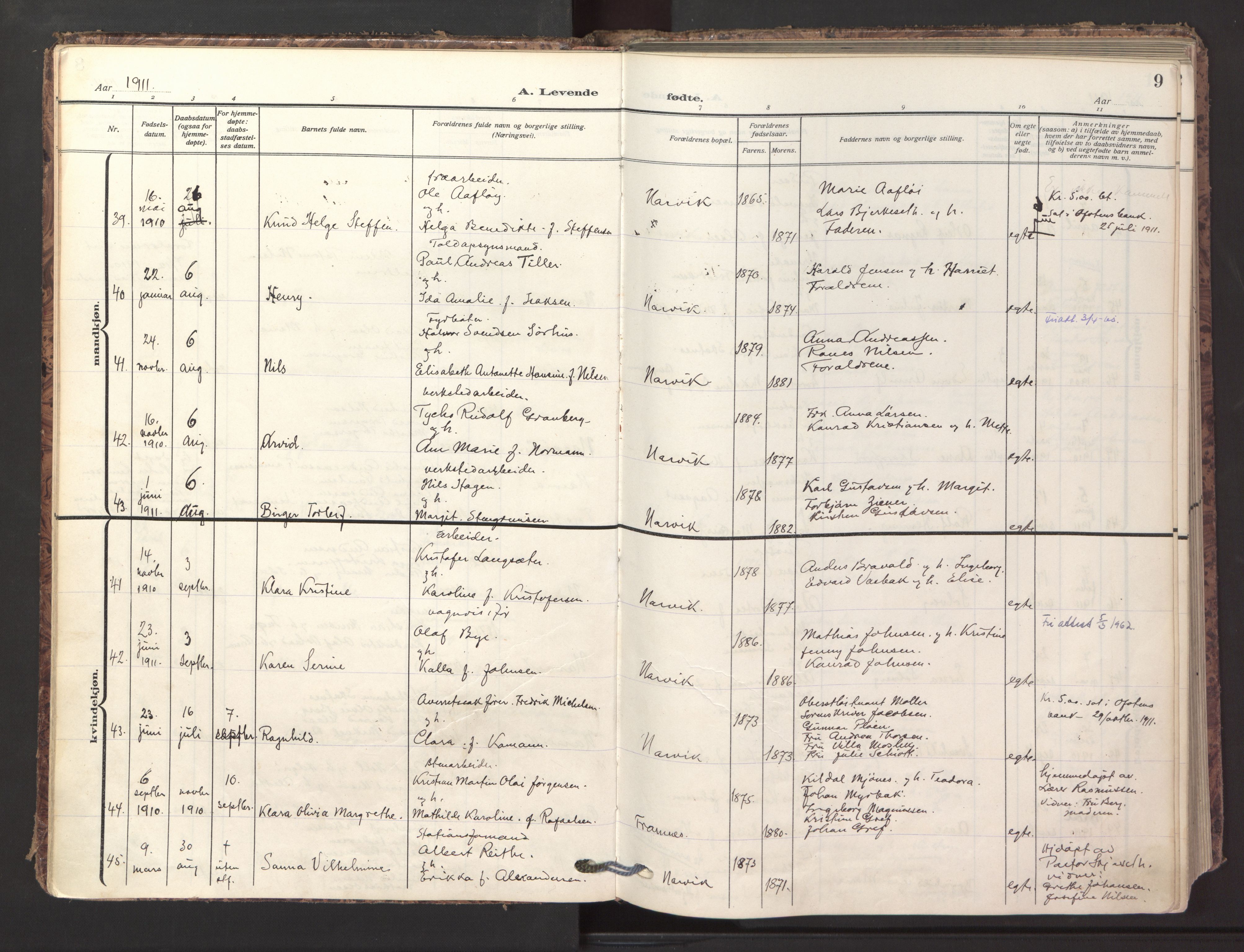 Ministerialprotokoller, klokkerbøker og fødselsregistre - Nordland, AV/SAT-A-1459/871/L1001: Ministerialbok nr. 871A17, 1911-1921, s. 9