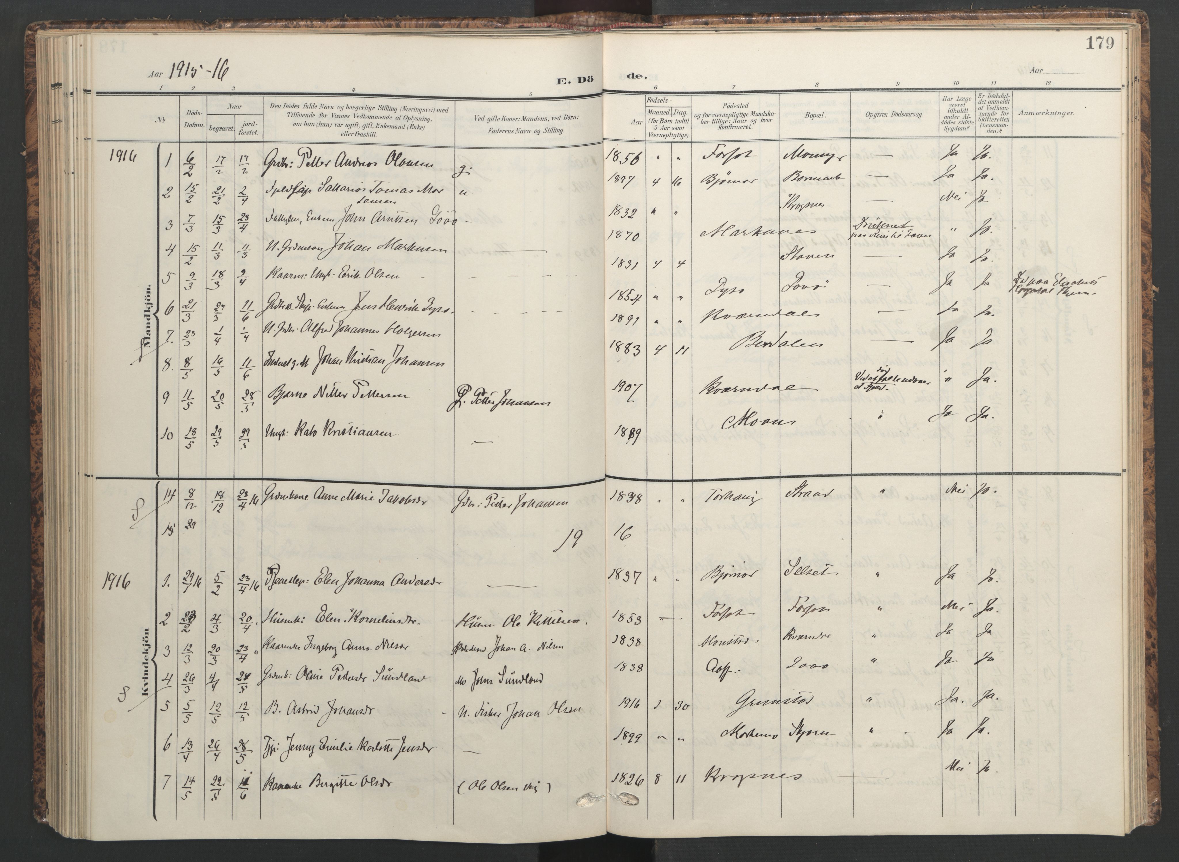 Ministerialprotokoller, klokkerbøker og fødselsregistre - Sør-Trøndelag, AV/SAT-A-1456/655/L0682: Ministerialbok nr. 655A11, 1908-1922, s. 179