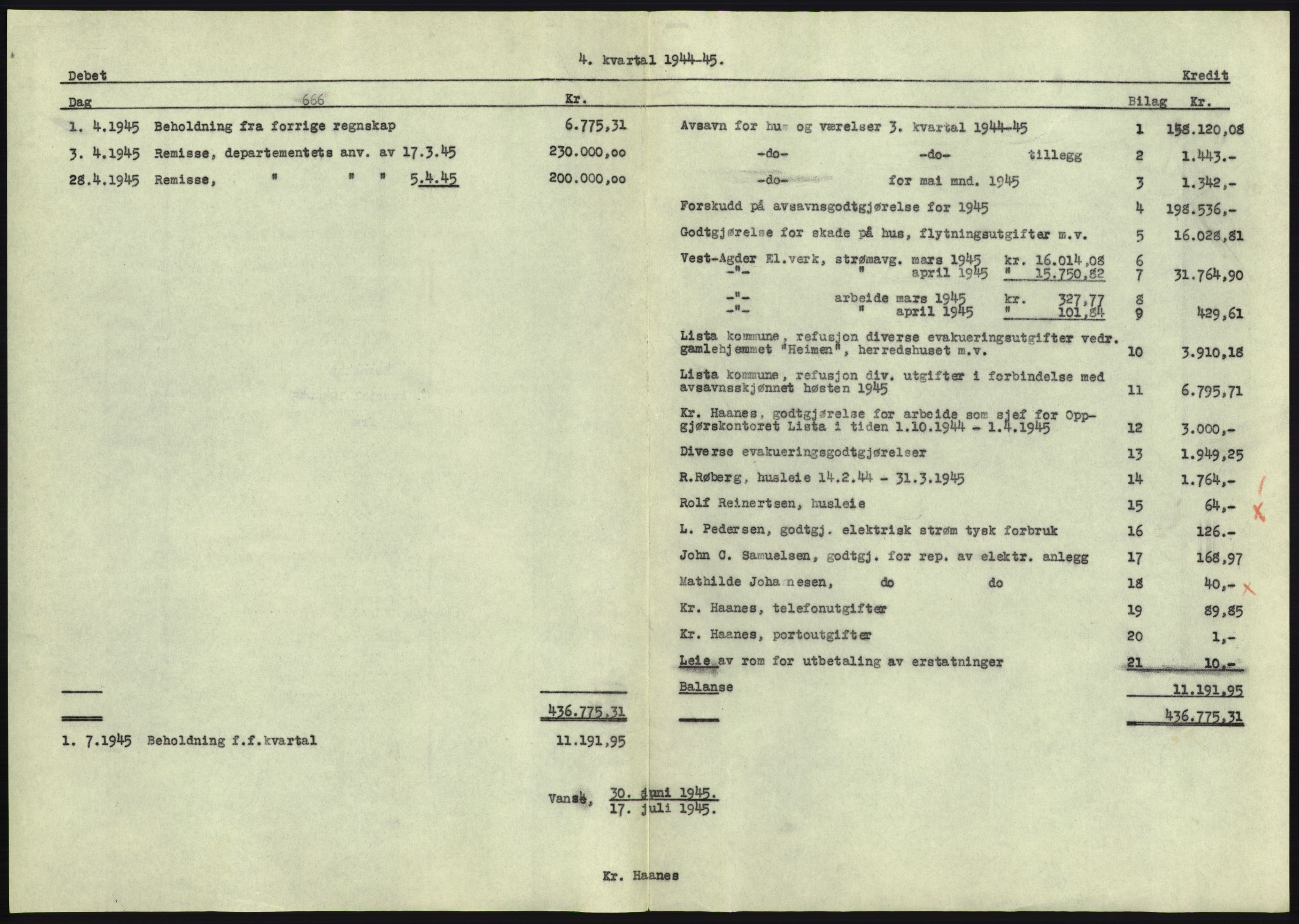 Forsvarsdepartementet, 10. kontor / Oppgjørskontoret, AV/RA-RAFA-1225/D/Db/L0180: Lista oppgjørskontor, 1942-1952, s. 107
