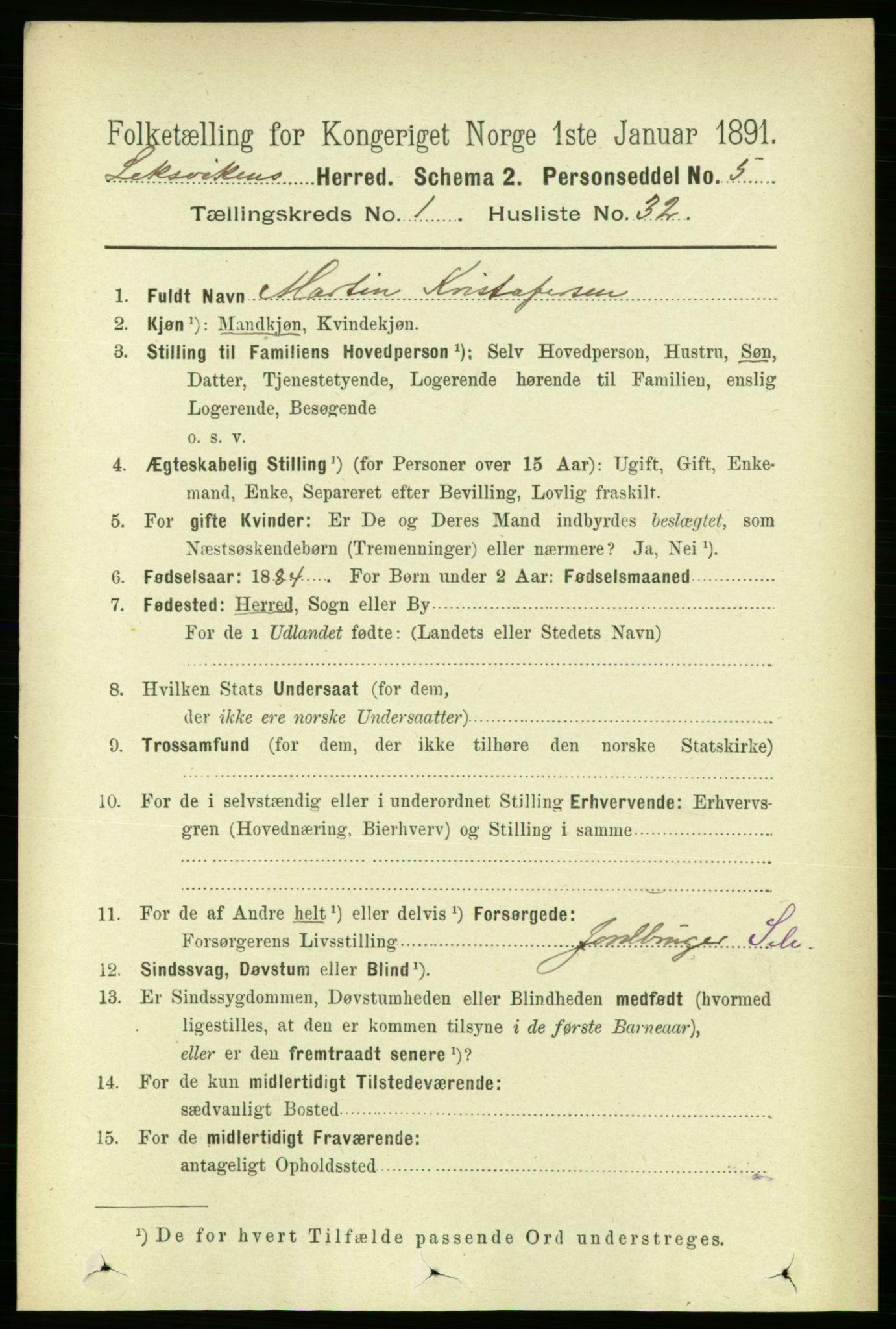 RA, Folketelling 1891 for 1718 Leksvik herred, 1891, s. 323