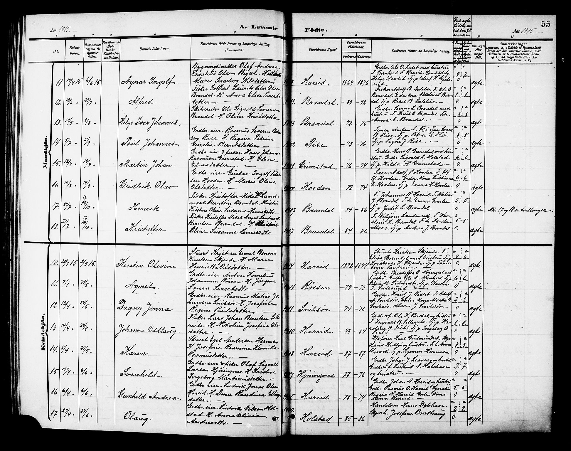 Ministerialprotokoller, klokkerbøker og fødselsregistre - Møre og Romsdal, AV/SAT-A-1454/510/L0126: Klokkerbok nr. 510C03, 1900-1922, s. 55