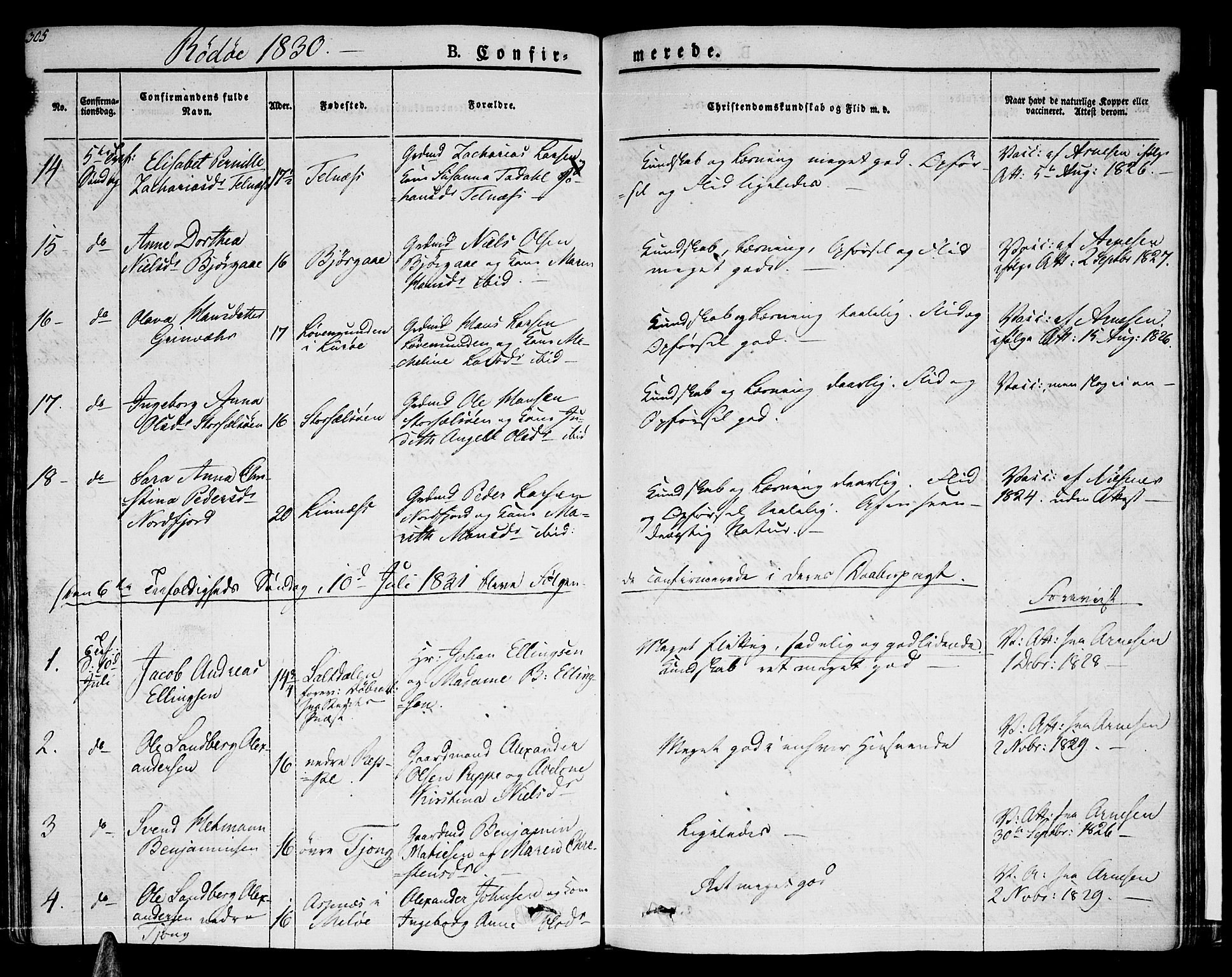 Ministerialprotokoller, klokkerbøker og fødselsregistre - Nordland, AV/SAT-A-1459/841/L0598: Ministerialbok nr. 841A06 /1, 1825-1844, s. 305