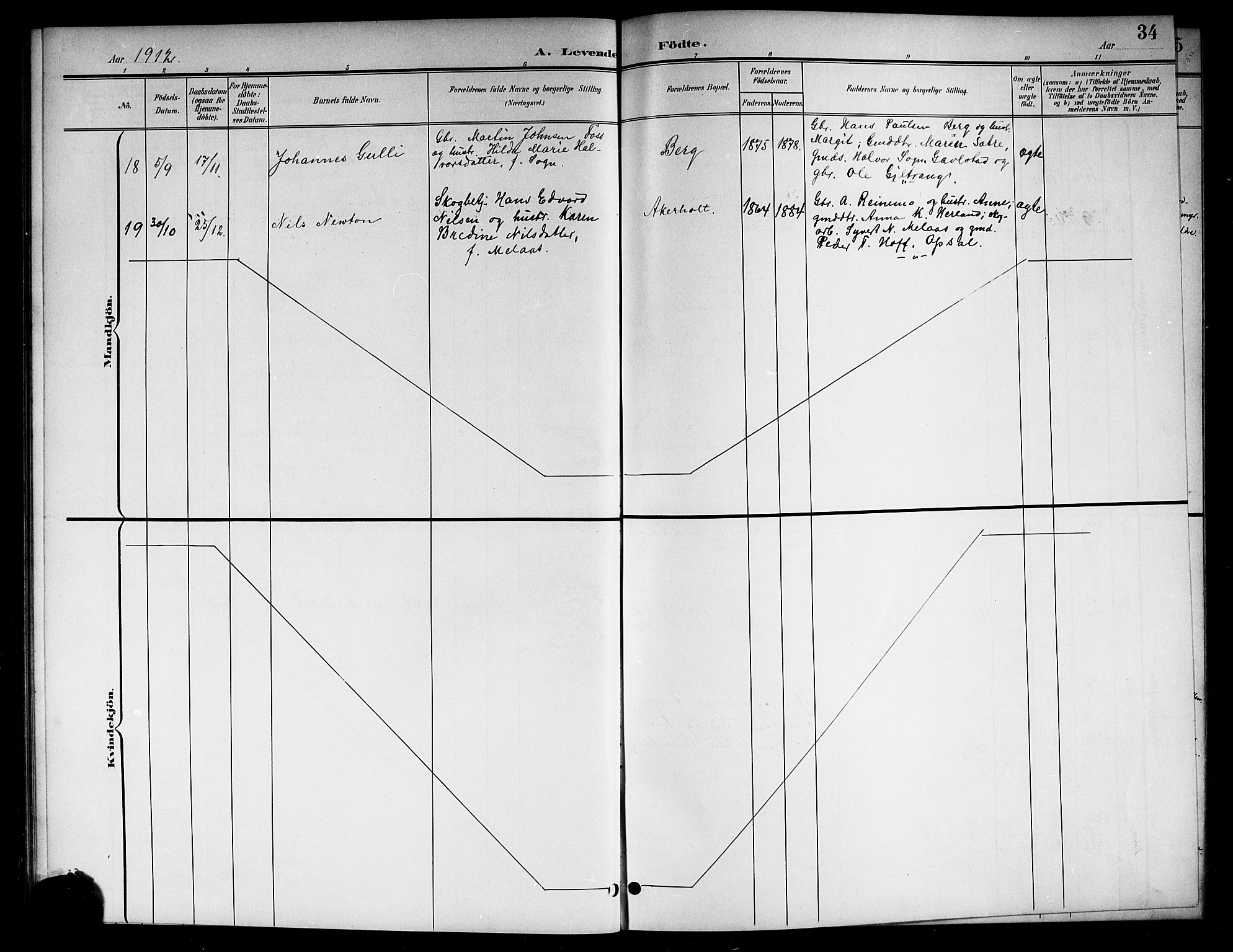 Lardal kirkebøker, AV/SAKO-A-350/G/Ga/L0002: Klokkerbok nr. I 2, 1901-1916, s. 34