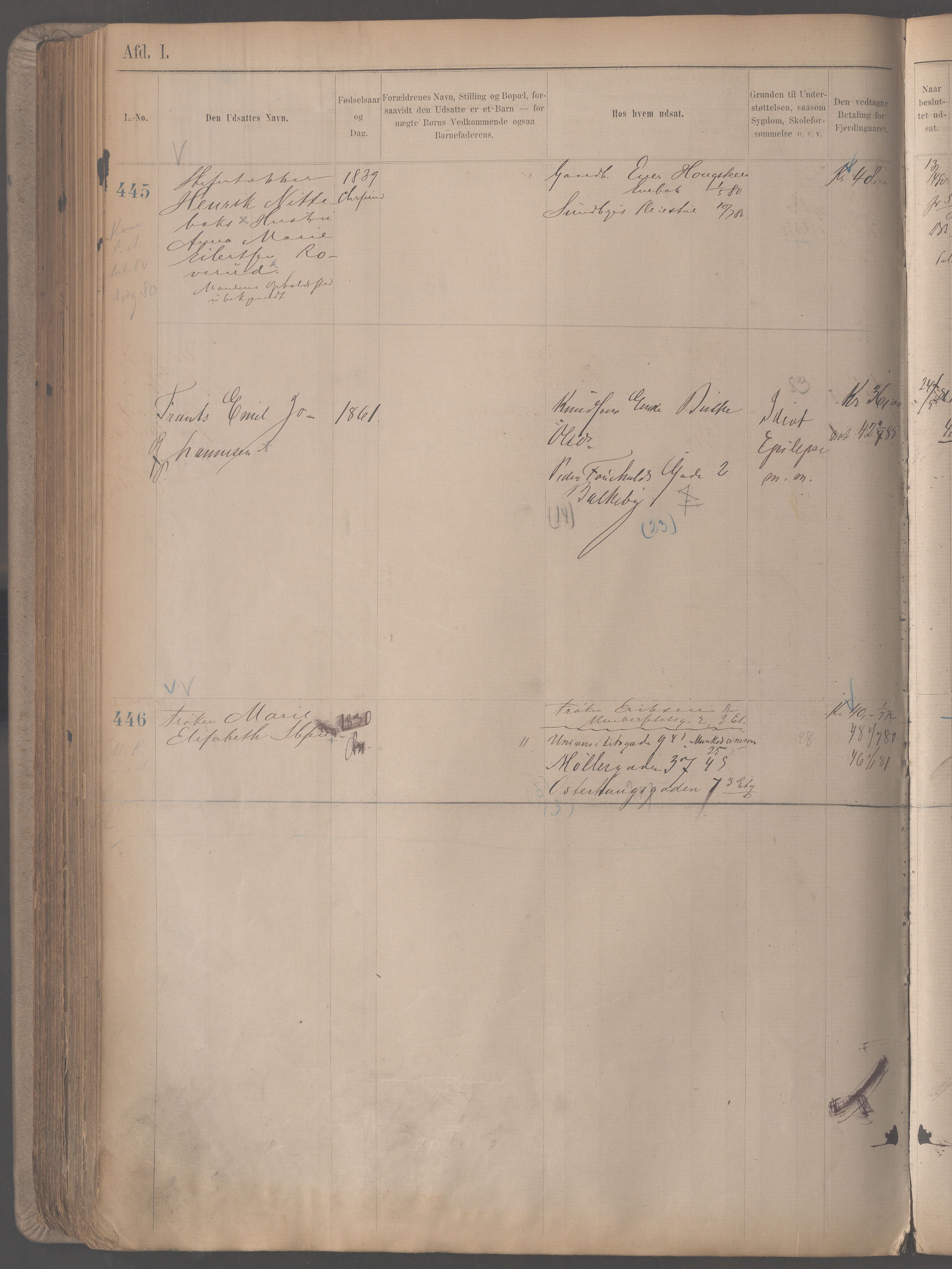 Fattigvesenet, OBA/A-20045/H/Hb/L0002: Manntallsprotokoll. Mnr. 1-665, 1879-1887, s. 224a