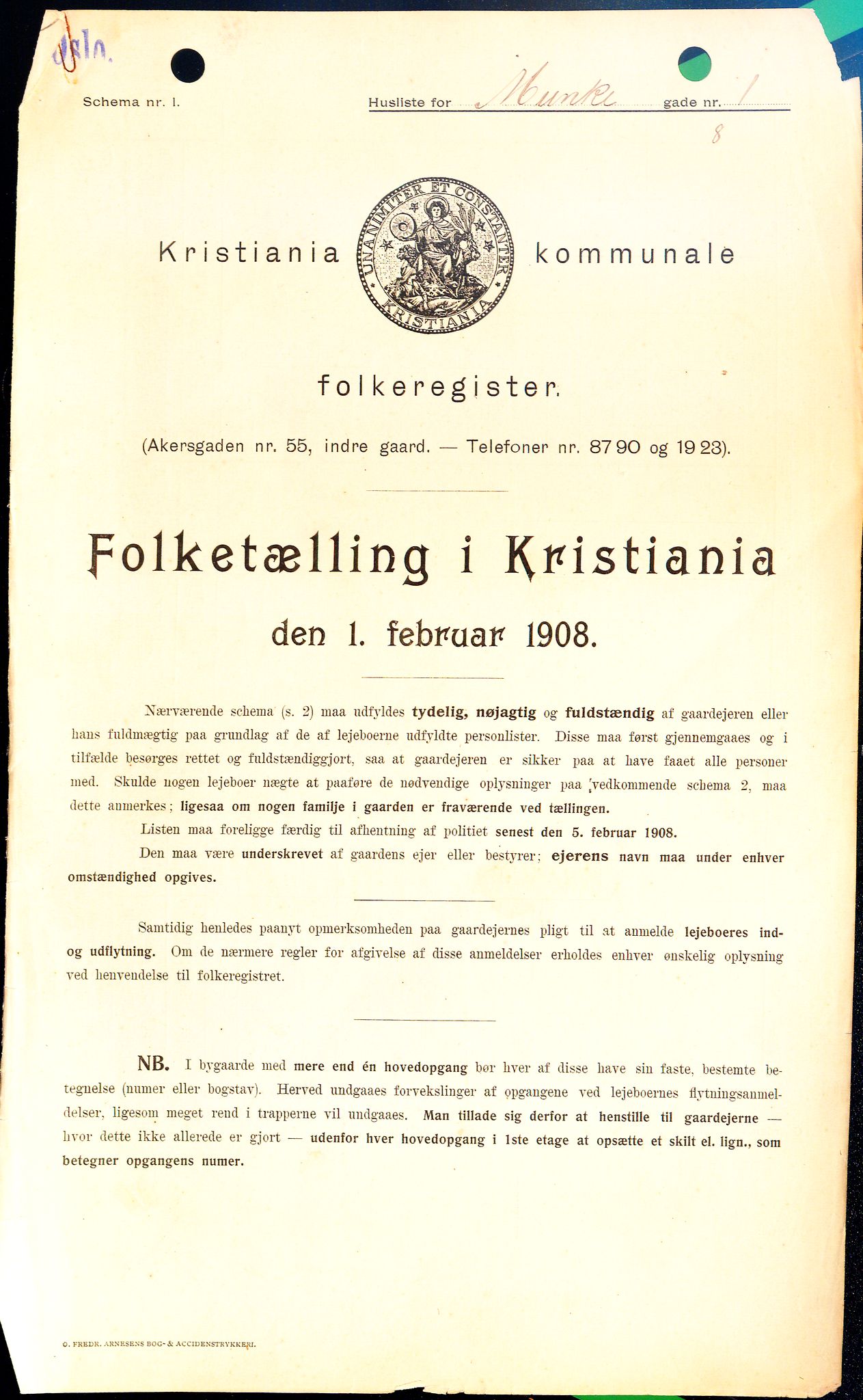 OBA, Kommunal folketelling 1.2.1908 for Kristiania kjøpstad, 1908, s. 60830