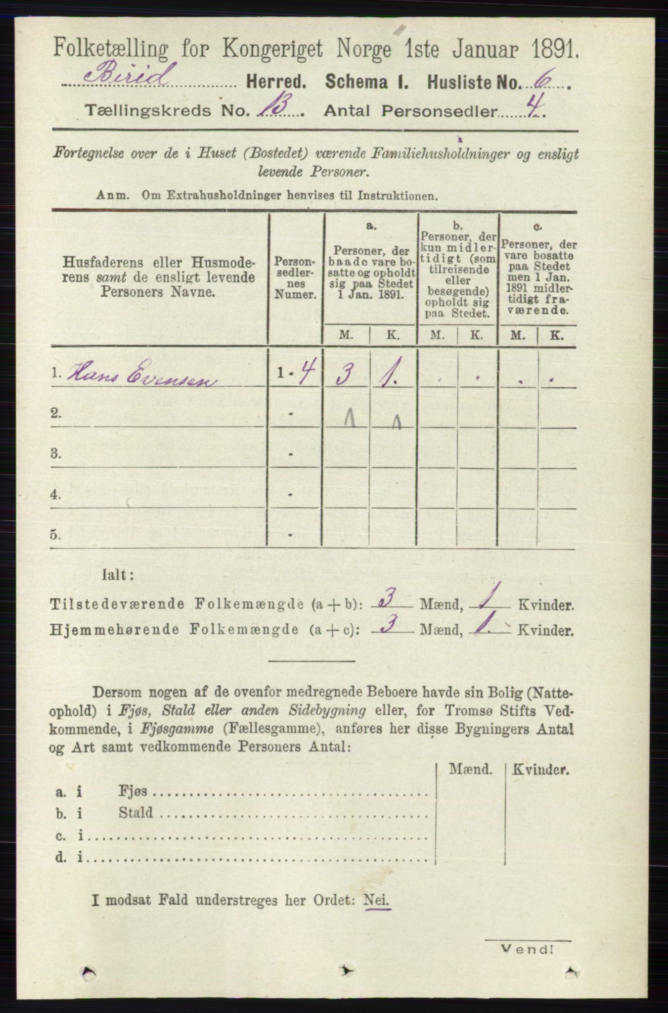 RA, Folketelling 1891 for 0525 Biri herred, 1891, s. 5254