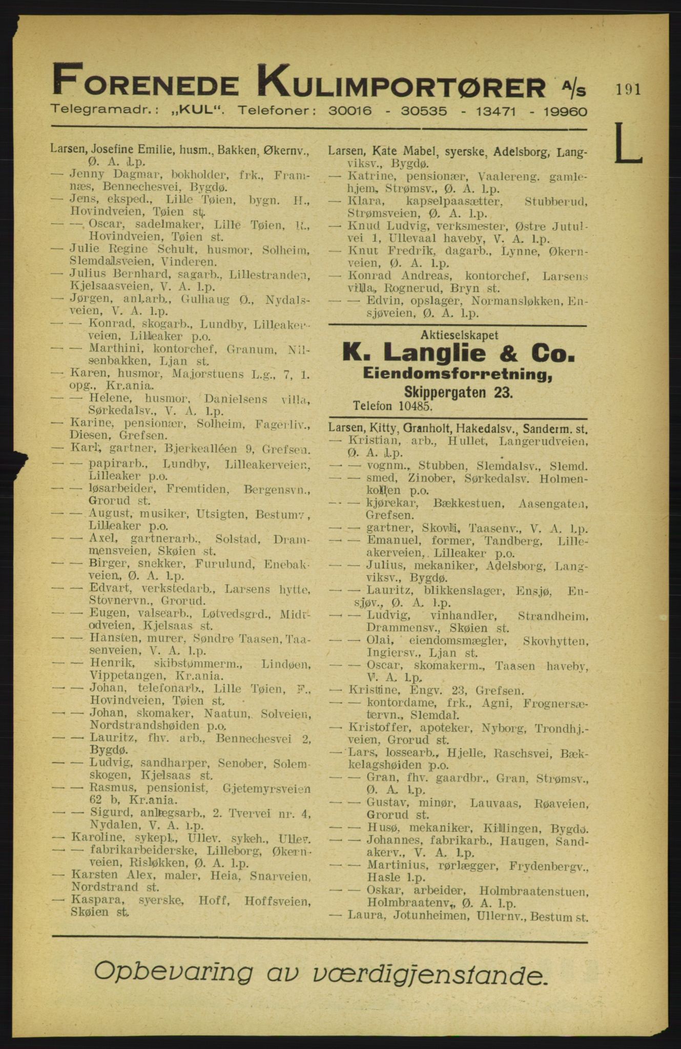Aker adressebok/adressekalender, PUBL/001/A/002: Akers adressekalender, 1922, s. 191